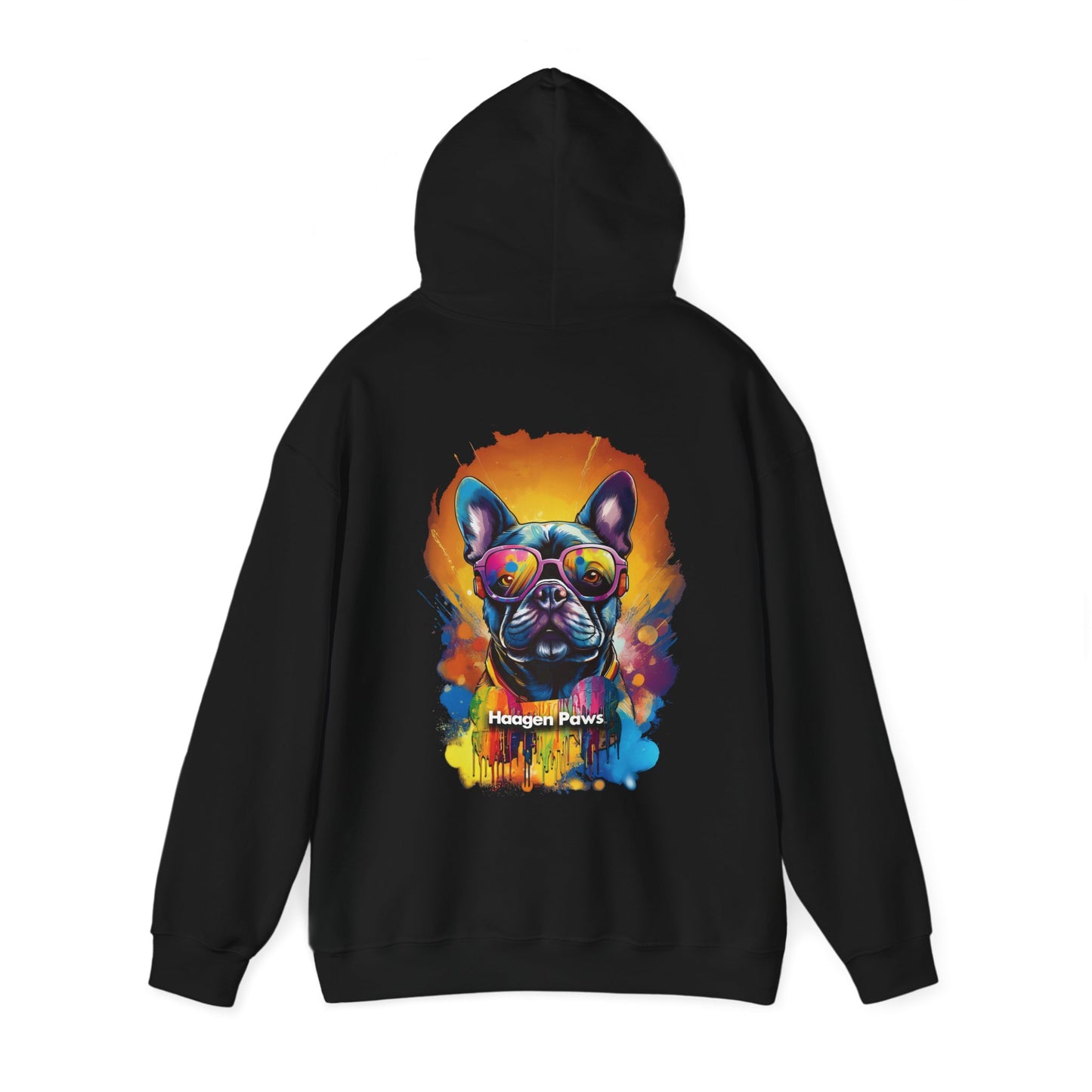 Frenchie Wearing Sunglasses Haagen-Paws Graffiti Unisex Heavy Blend™ Hooded Sweatshirt