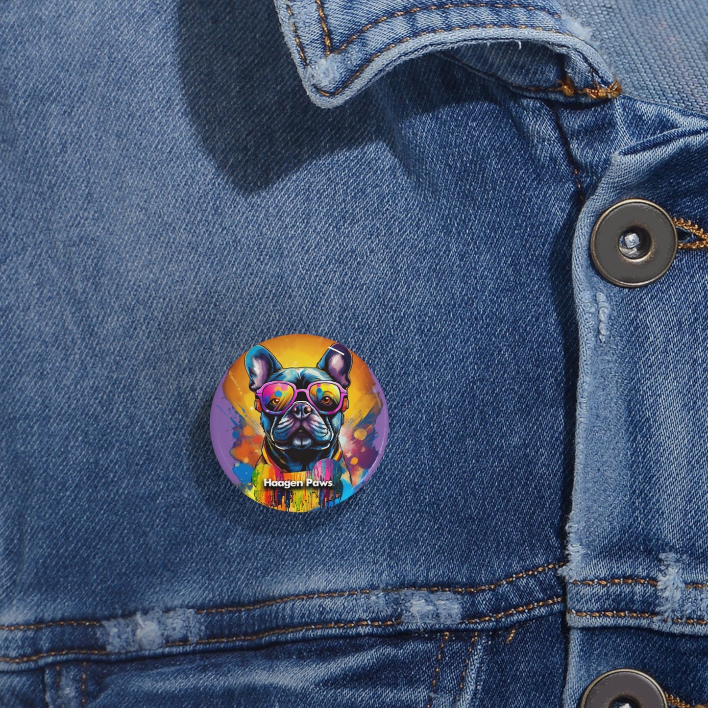 Frenchie Wearing Sunglasses Haagen-Paws Graffiti Round Pins