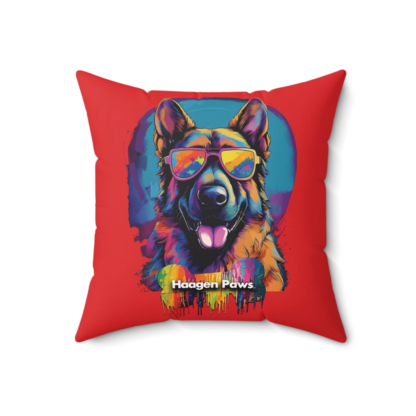 German Shepherd Wearing Sunglasses Haagen-Paws Graffiti Spun Polyester Square Pillow