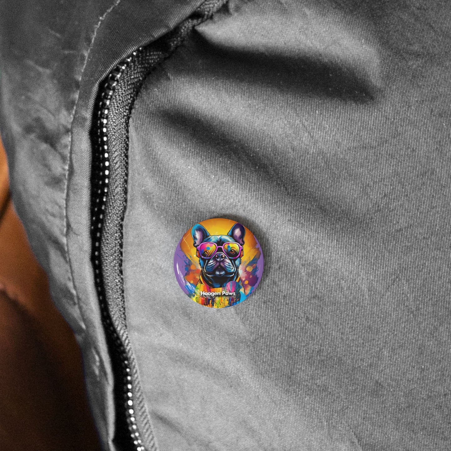 Frenchie Wearing Sunglasses Haagen-Paws Graffiti Round Pins
