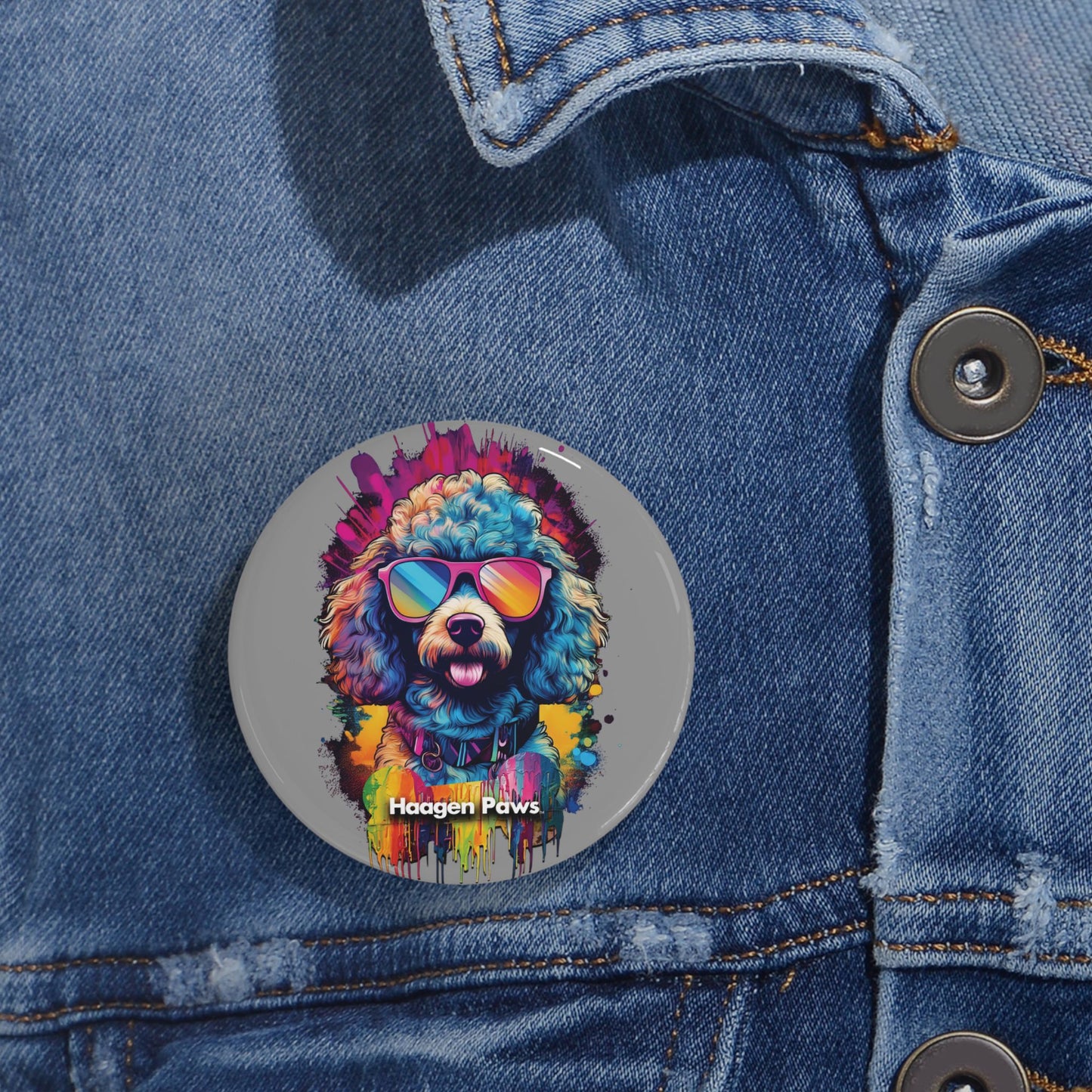 Poodle Wearing Sunglasses Haagen-Paws Graffiti Round Pins