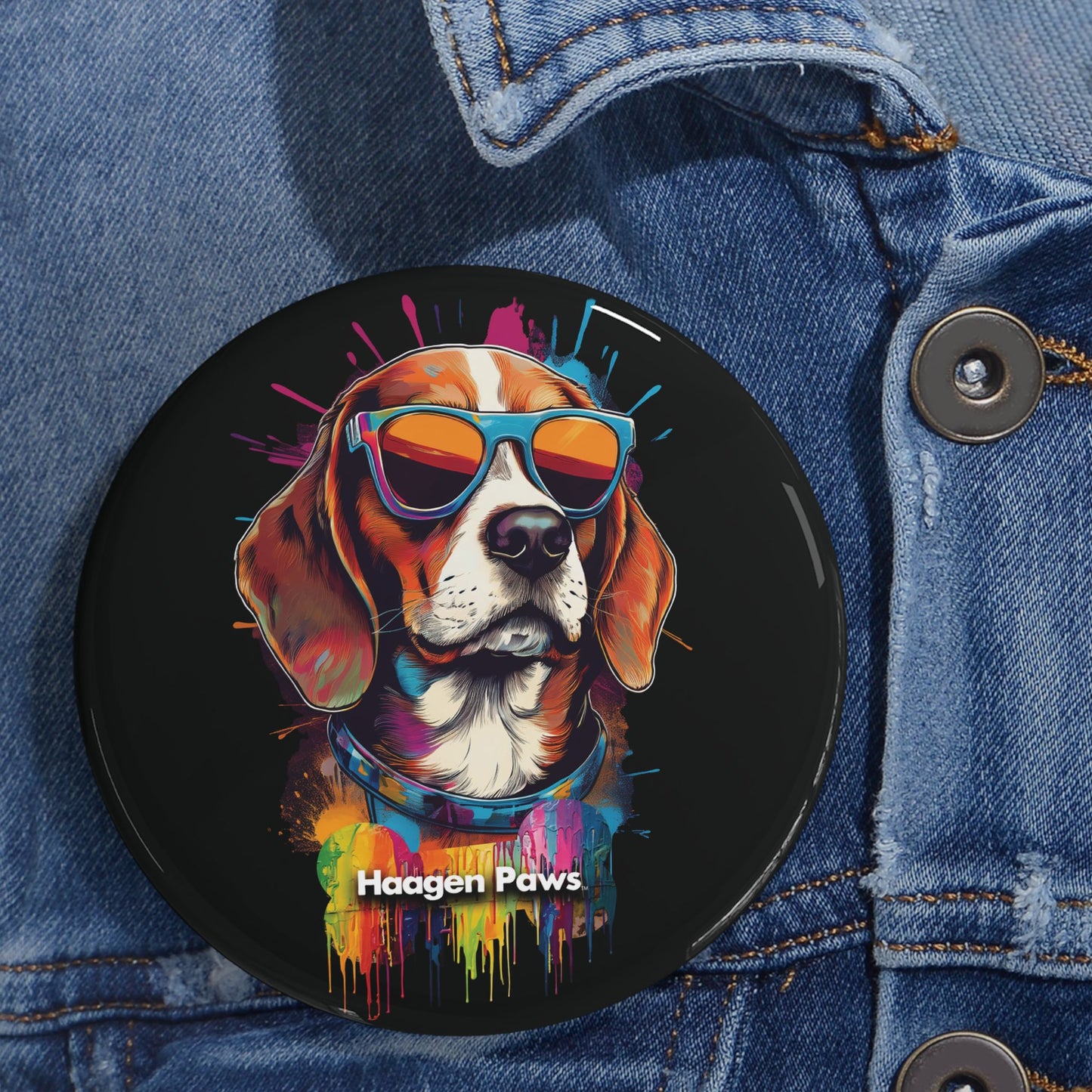 Beagle Wearing Sunglasses Haagen-Paws Graffiti Round Pins