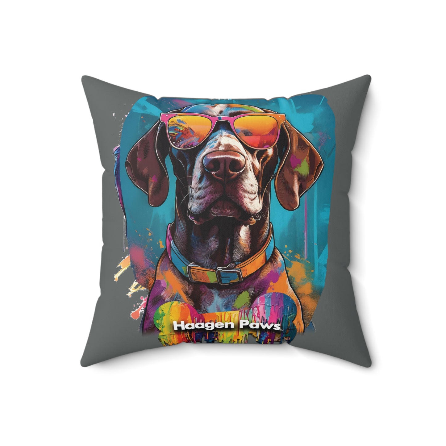 German Shorthaired Pointer Wearing Sunglasses Haagen-Paws Graffiti Spun Polyester Square Pillow