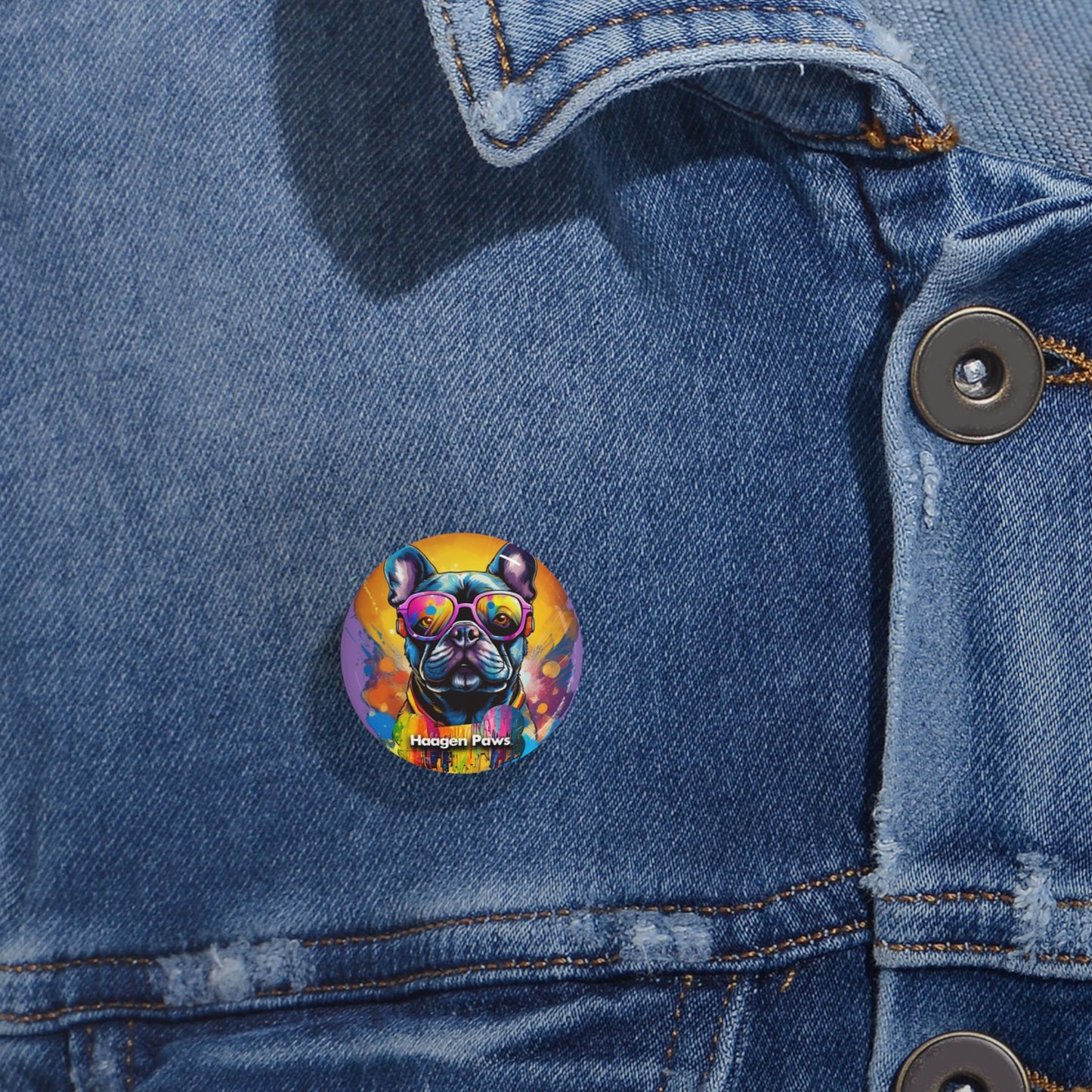 Frenchie Wearing Sunglasses Haagen-Paws Graffiti Round Pins
