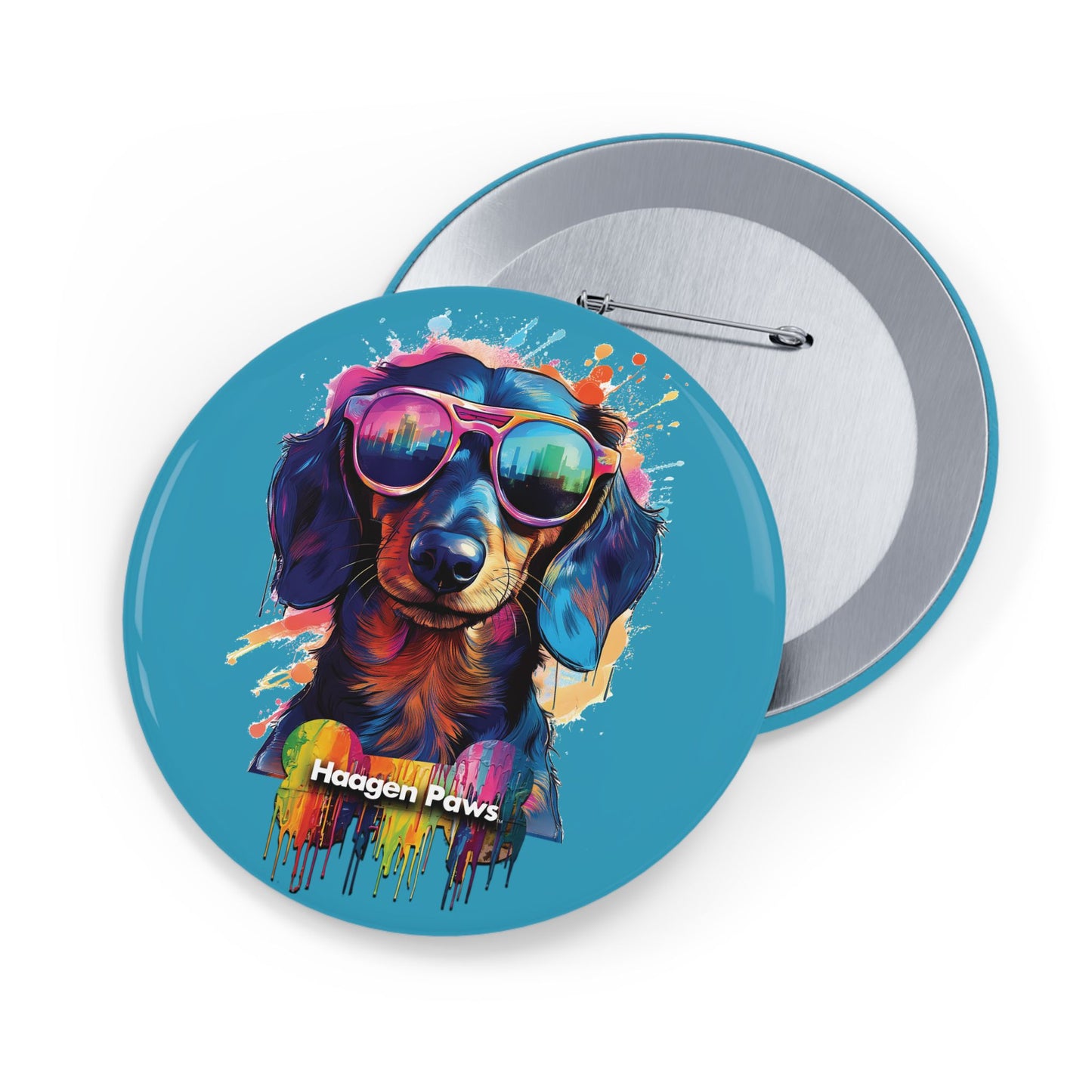Dachshund Wearing Sunglasses Haagen-Paws Graffiti Round Pins