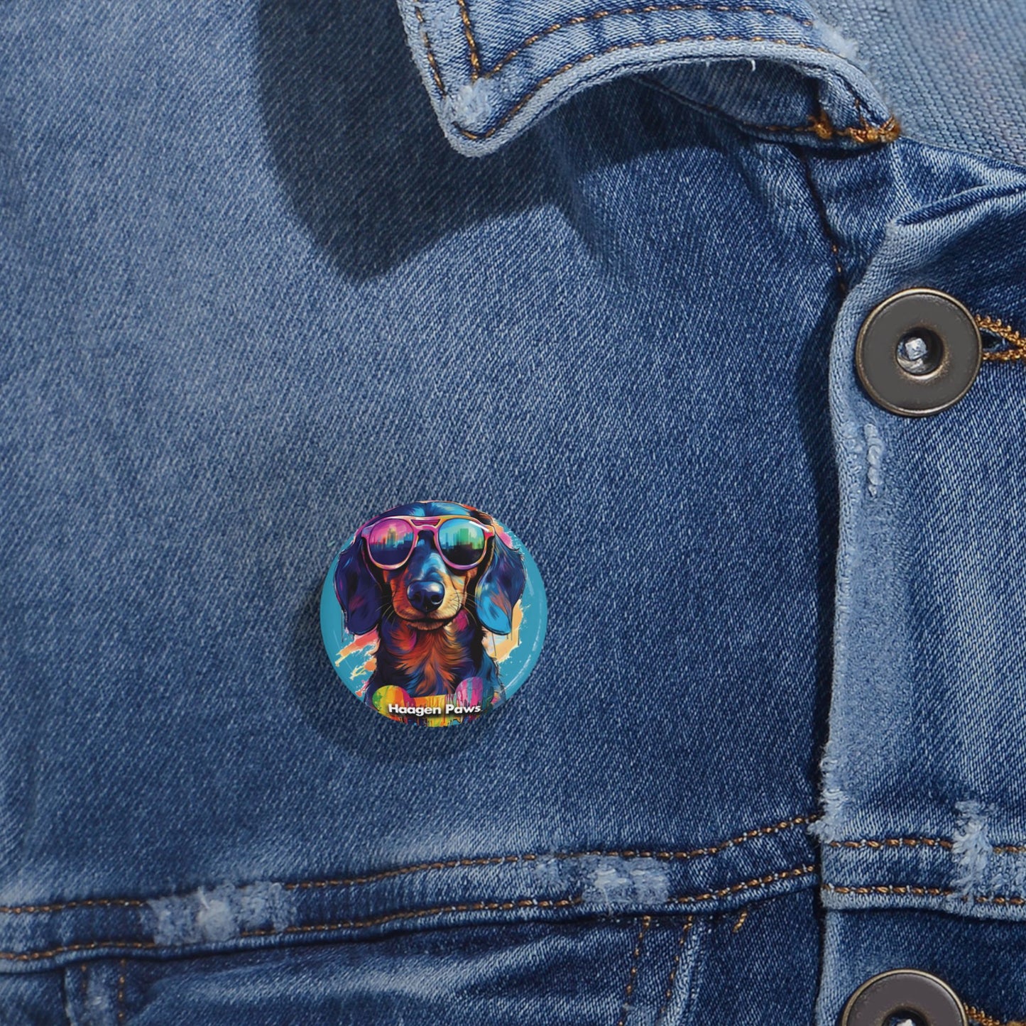 Dachshund Wearing Sunglasses Haagen-Paws Graffiti Round Pins
