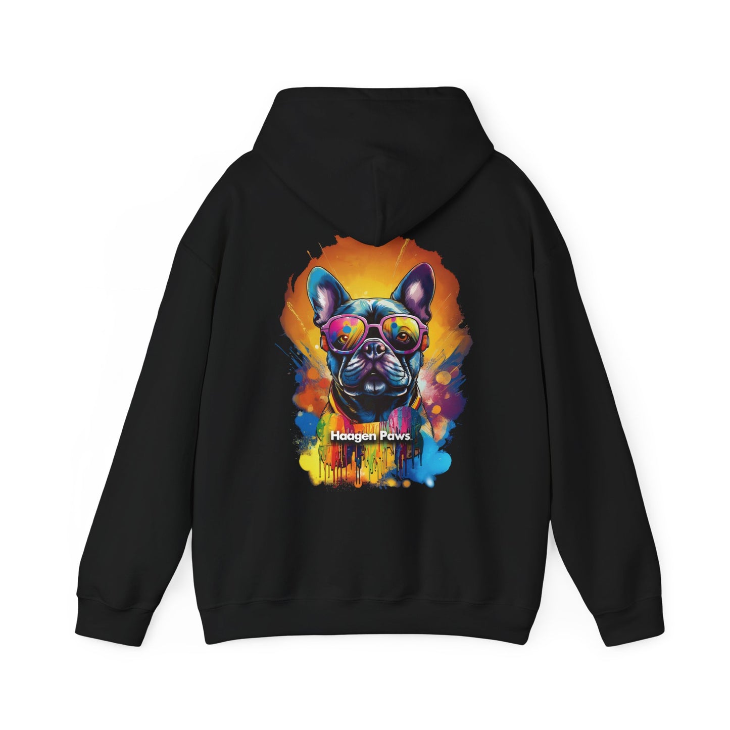 Frenchie Wearing Sunglasses Haagen-Paws Graffiti Unisex Heavy Blend™ Hooded Sweatshirt