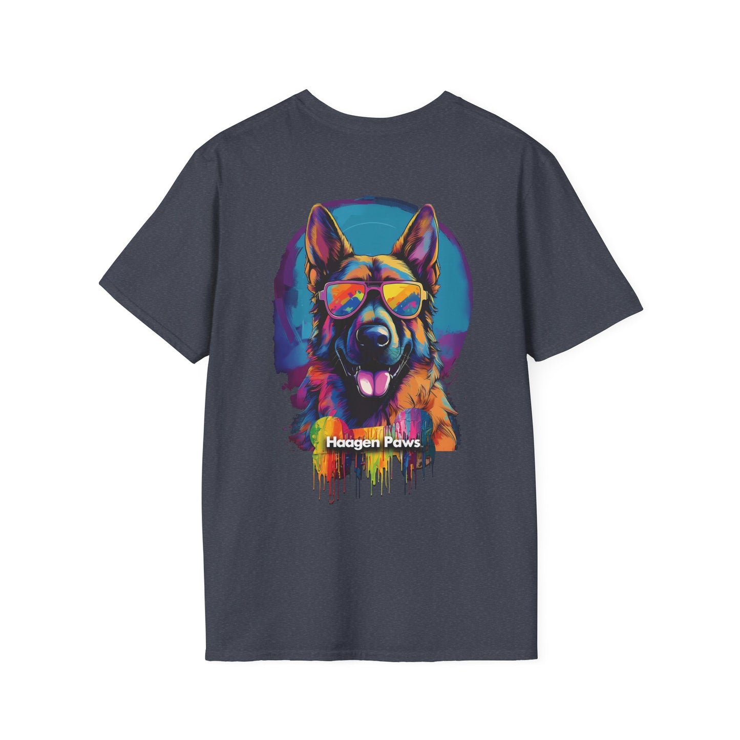 German Shepherd Wearing Sunglasses Short Sleeve Haagen-Paws Graffiti T-Shirt Heather Navy
