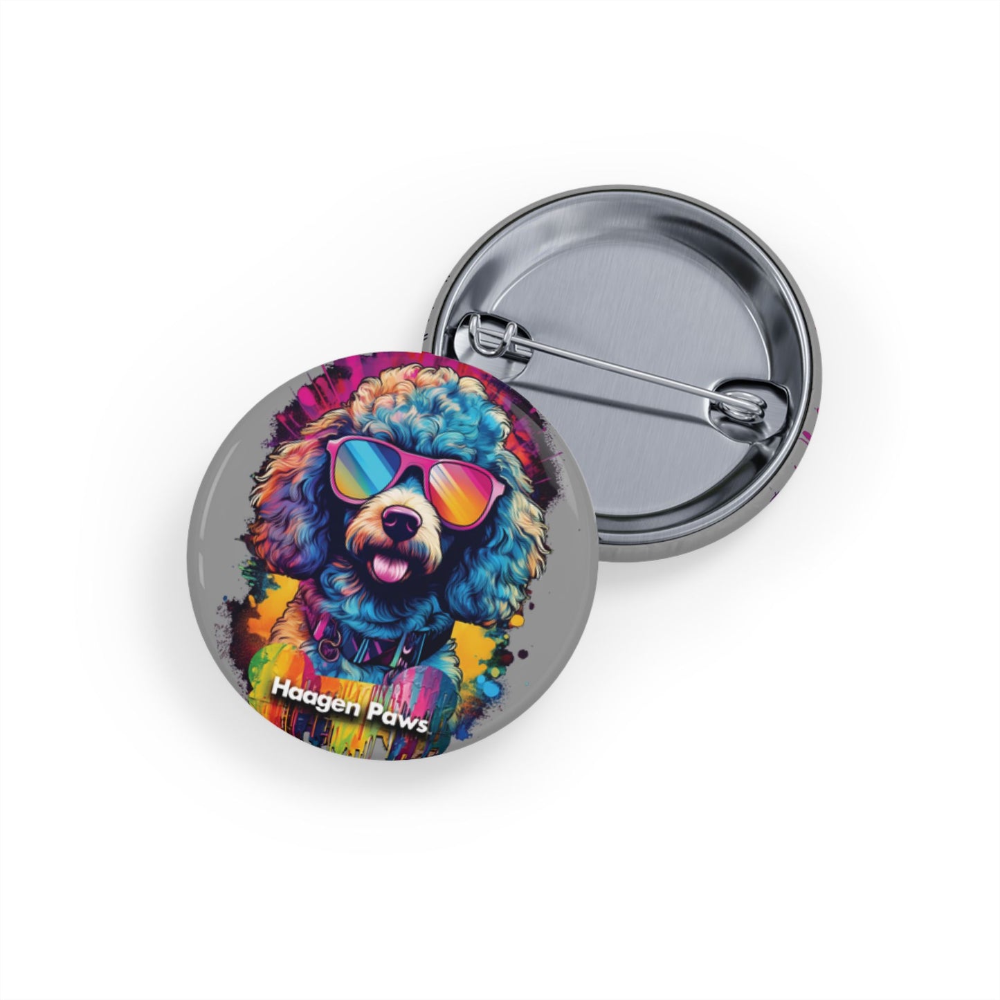 Poodle Wearing Sunglasses Haagen-Paws Graffiti Round Pins