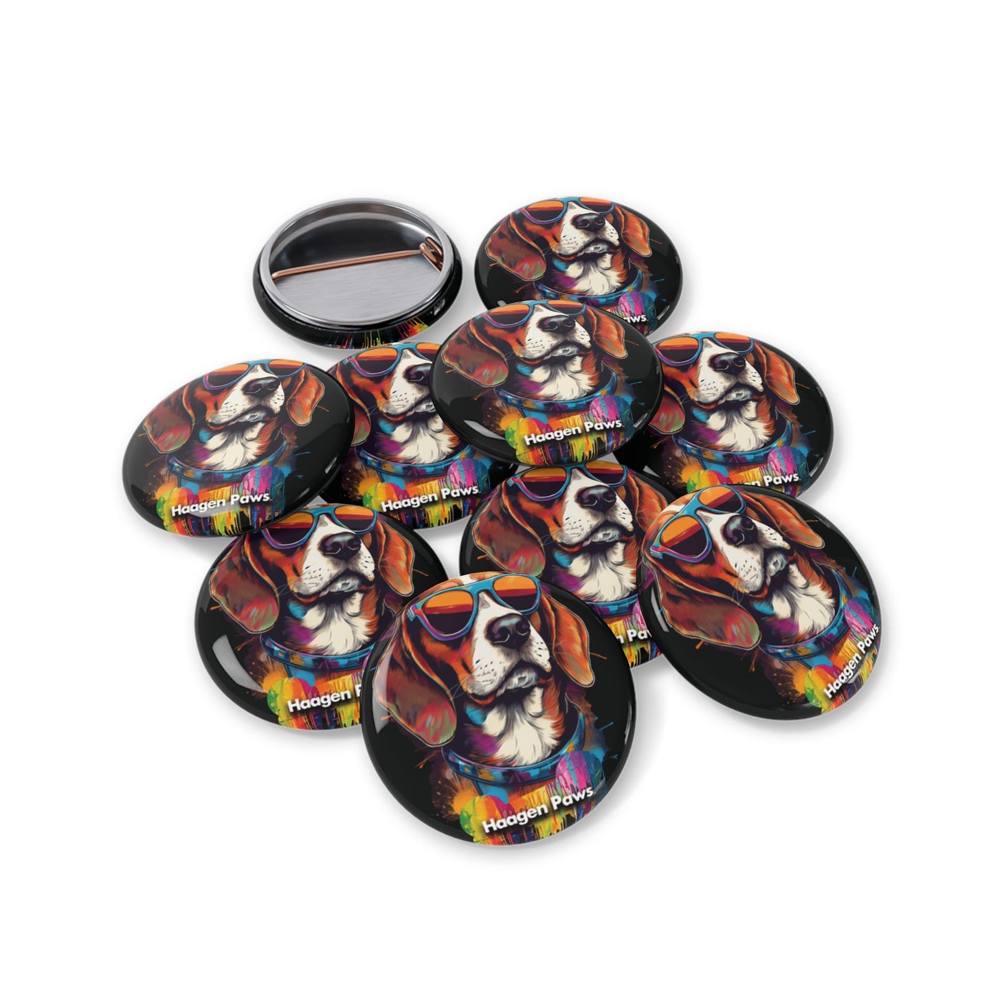 Beagle Wearing Sunglasses Haagen-Paws Graffiti Round Pins