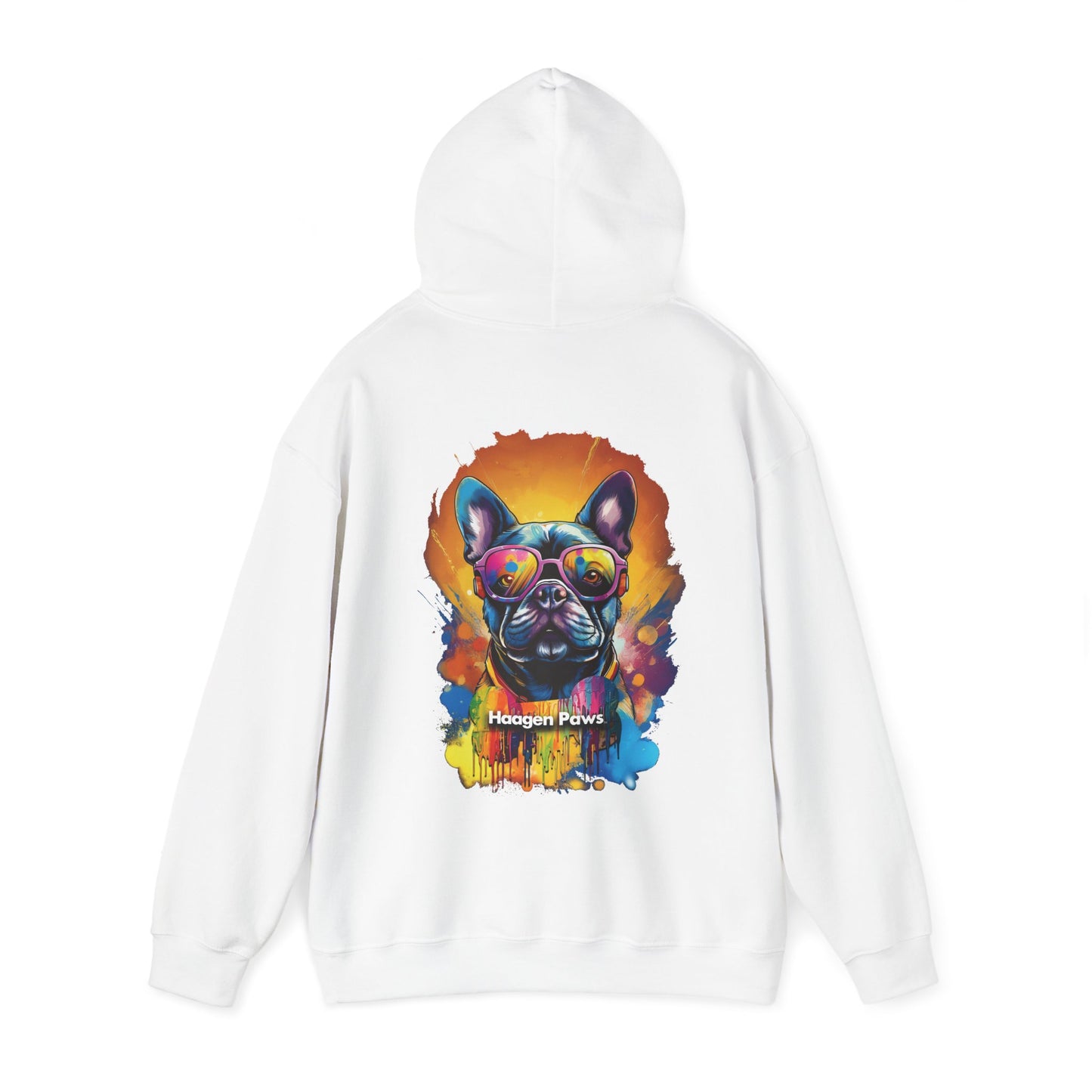 Frenchie Wearing Sunglasses Haagen-Paws Graffiti Unisex Heavy Blend™ Hooded Sweatshirt