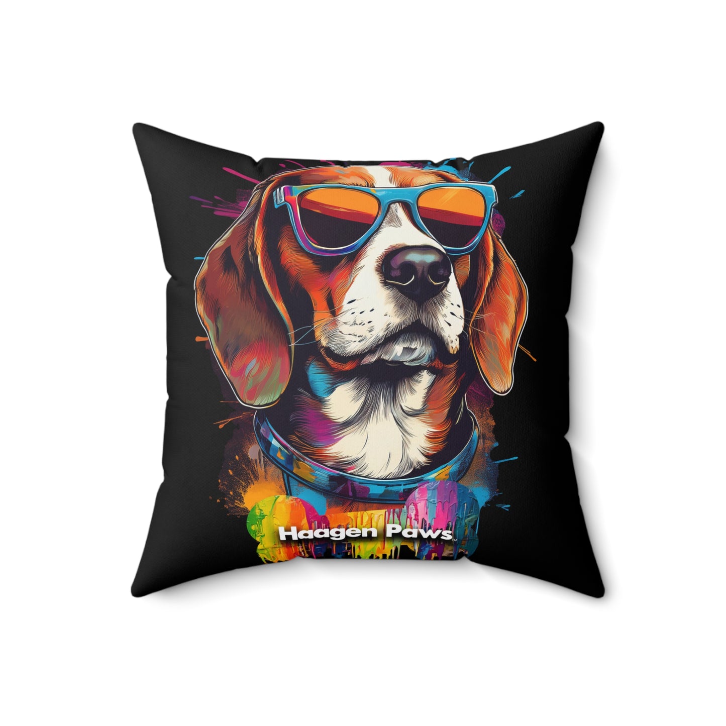 Beagle Wearing Sunglasses Haagen-Paws Graffiti Spun Polyester Square Pillow