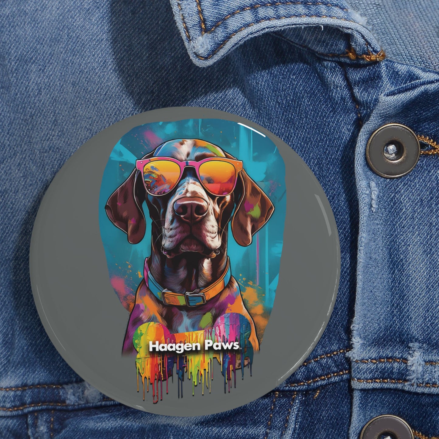 German Shorthaired Pointer Wearing Sunglasses Haagen-Paws Graffiti Round Pins