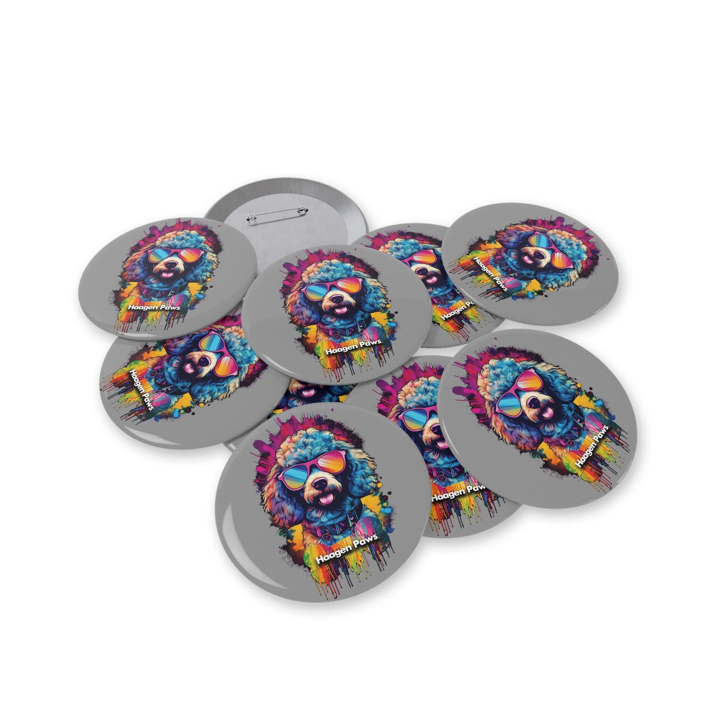 Poodle Wearing Sunglasses Haagen-Paws Graffiti Round Pins