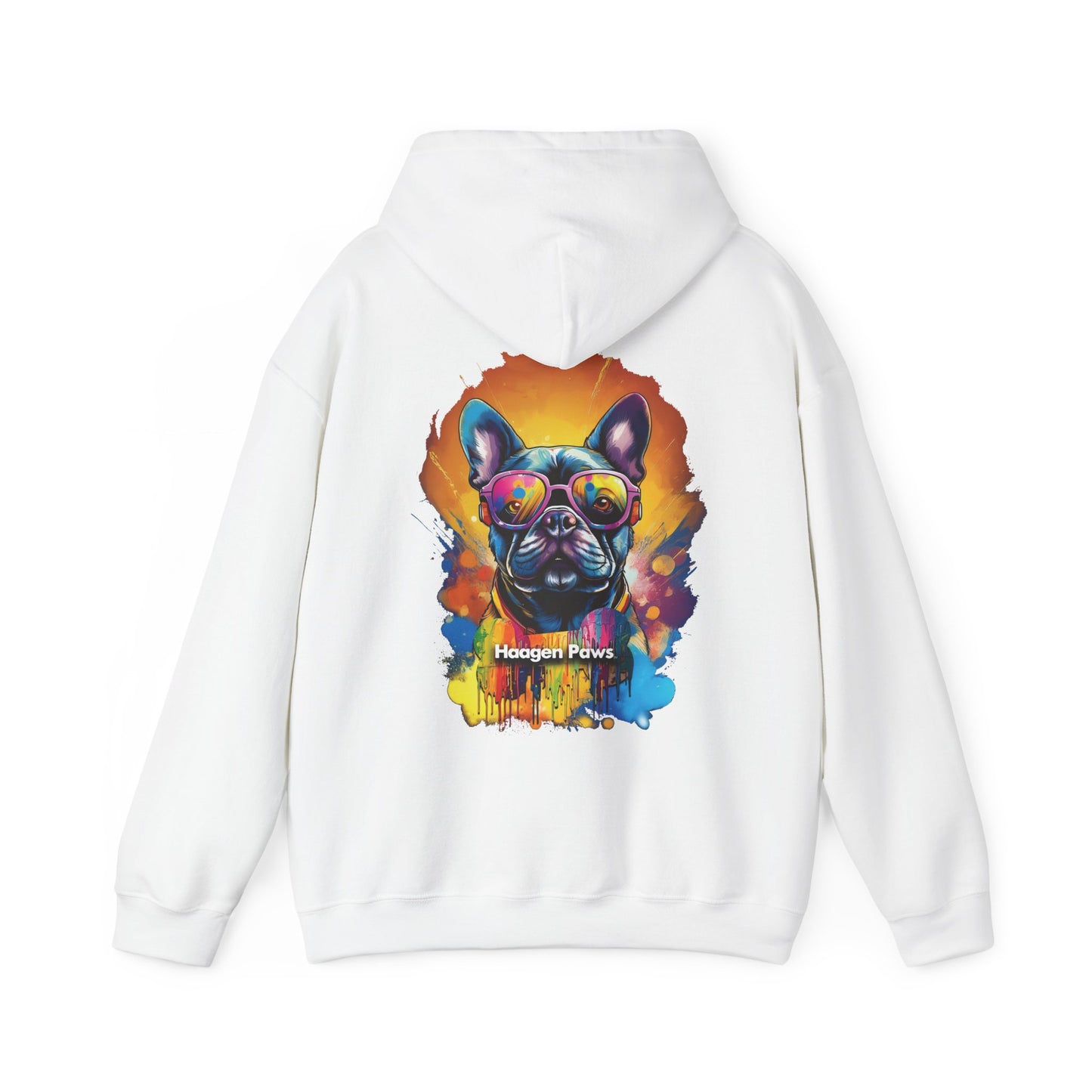 Frenchie Wearing Sunglasses Haagen-Paws Graffiti Unisex Heavy Blend™ Hooded Sweatshirt