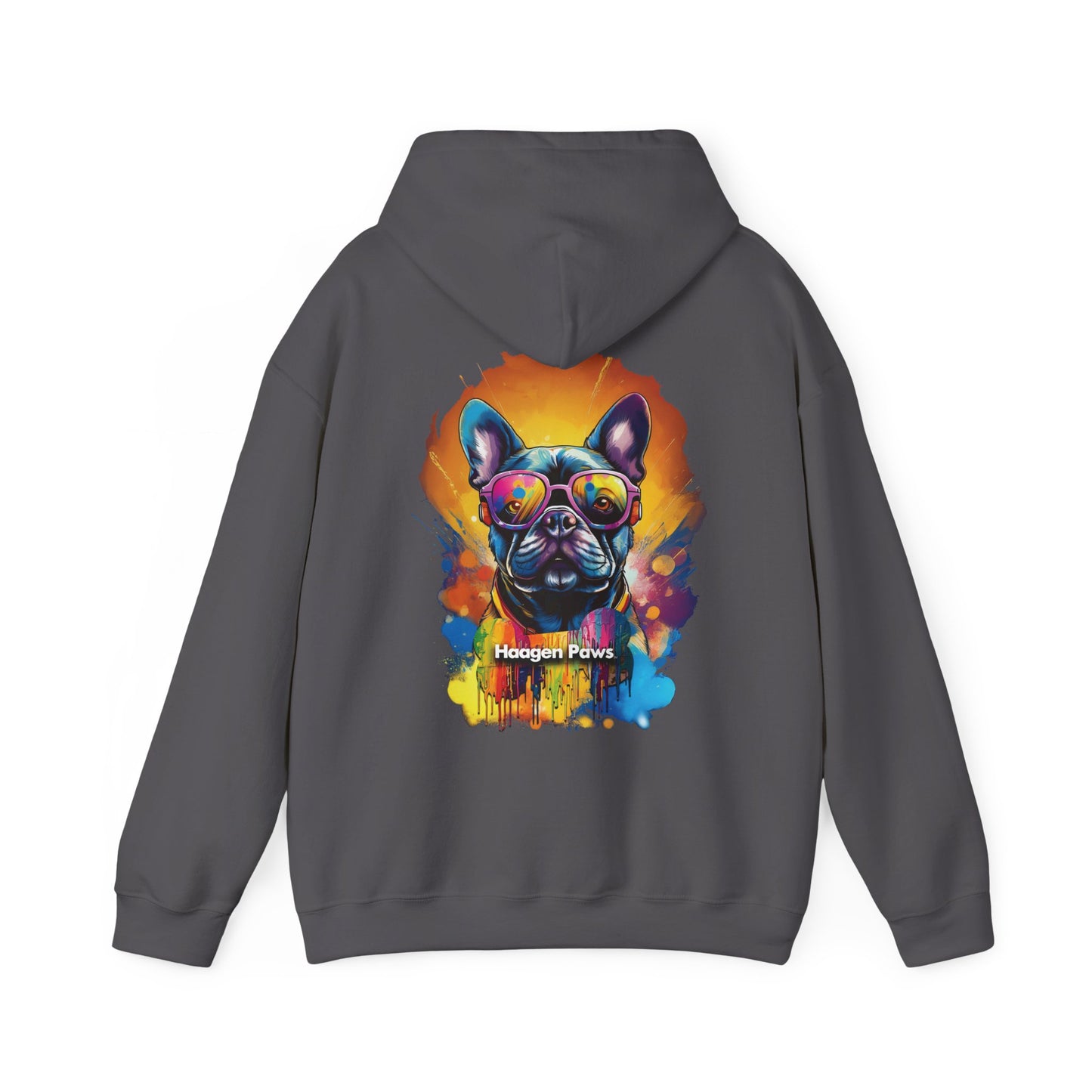 Frenchie Wearing Sunglasses Haagen-Paws Graffiti Unisex Heavy Blend™ Hooded Sweatshirt