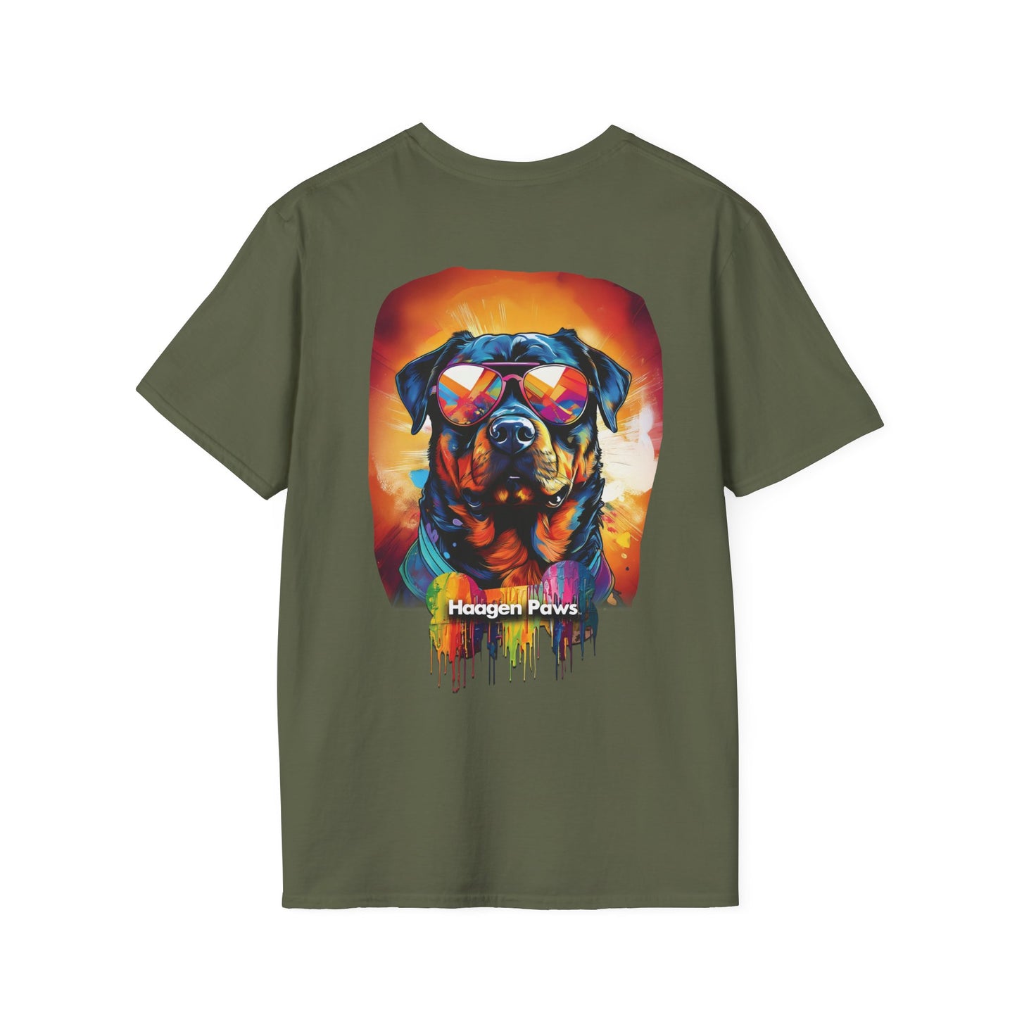 Rottweiler Wearing Sunglasses Short Sleeve Haagen-Paws Graffiti T-Shirt Military Green