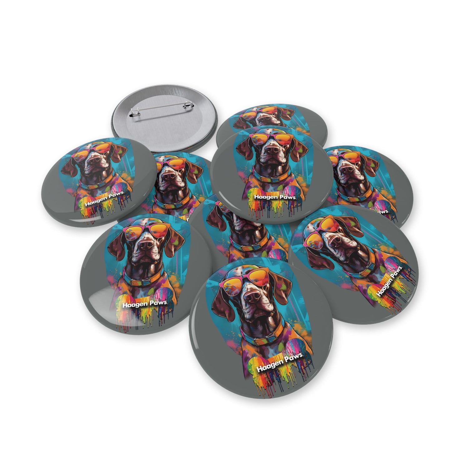 German Shorthaired Pointer Wearing Sunglasses Haagen-Paws Graffiti Round Pins
