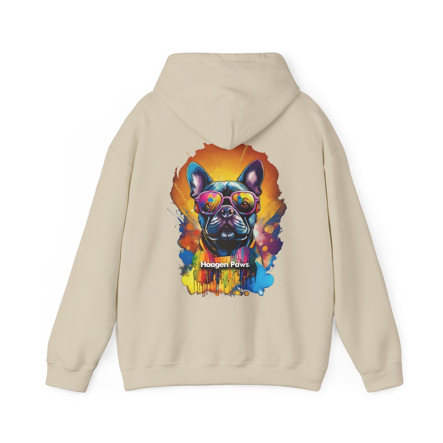 Frenchie Wearing Sunglasses Haagen-Paws Graffiti Unisex Heavy Blend™ Hooded Sweatshirt