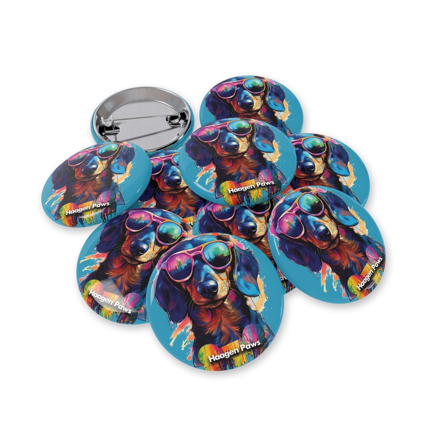 Dachshund Wearing Sunglasses Haagen-Paws Graffiti Round Pins