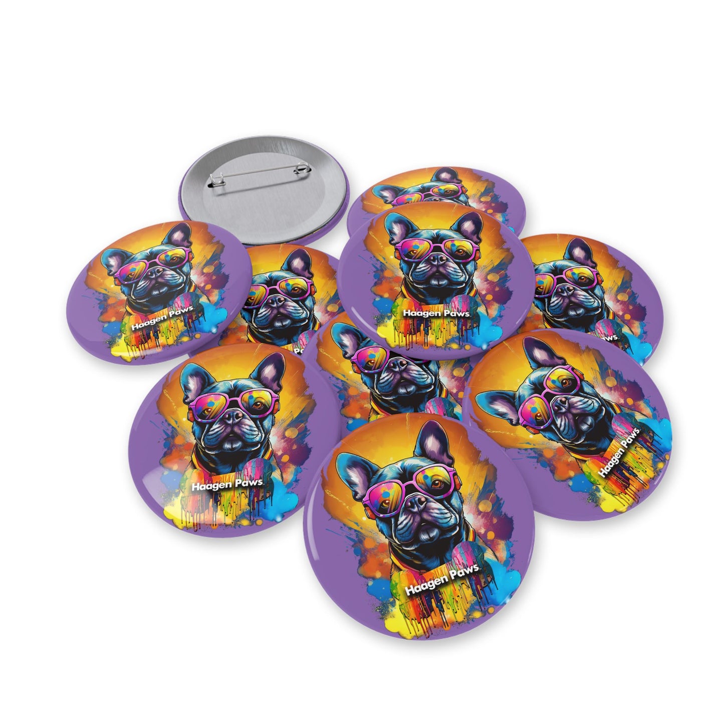 Frenchie Wearing Sunglasses Haagen-Paws Graffiti Round Pins