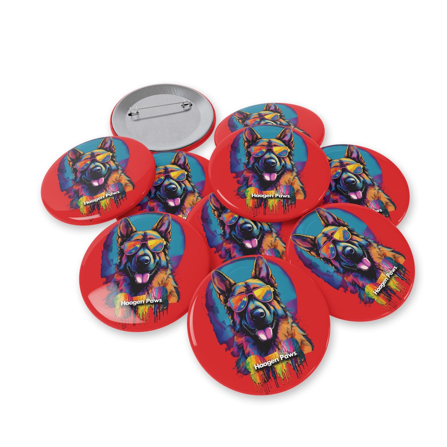 German Shepherd Wearing Sunglasses Haagen-Paws Graffiti Round Pins