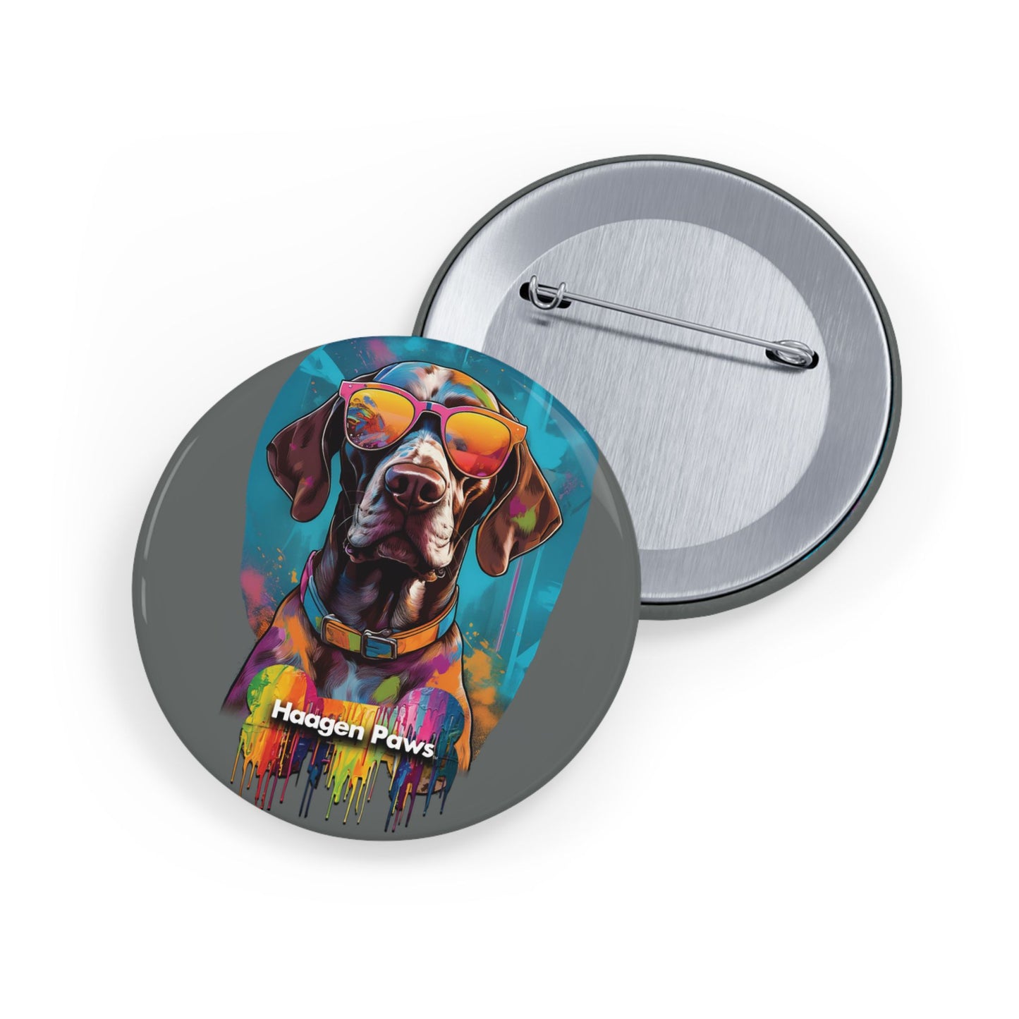 German Shorthaired Pointer Wearing Sunglasses Haagen-Paws Graffiti Round Pins