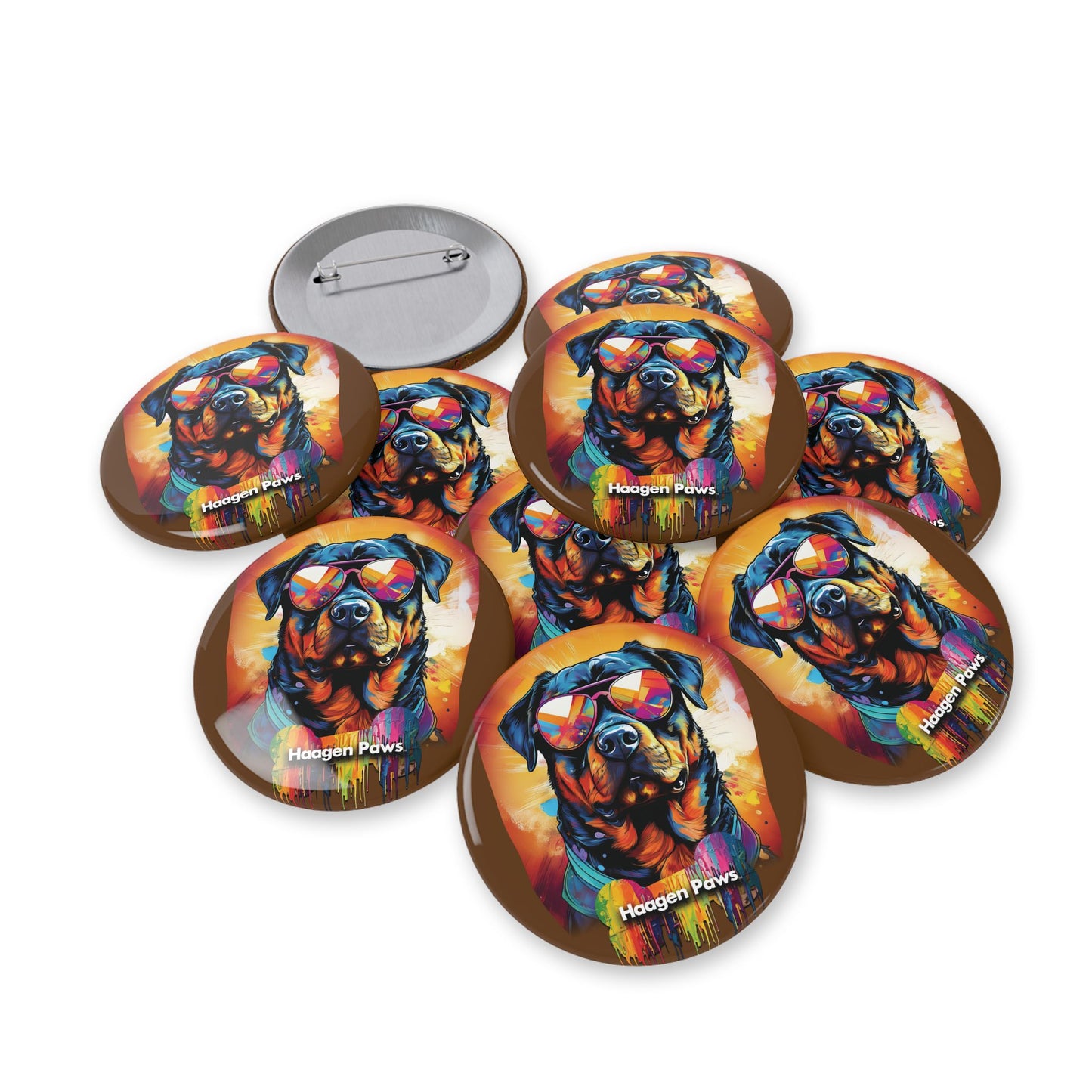 Rottweiler Wearing Sunglasses Haagen-Paws Graffiti Round Pins