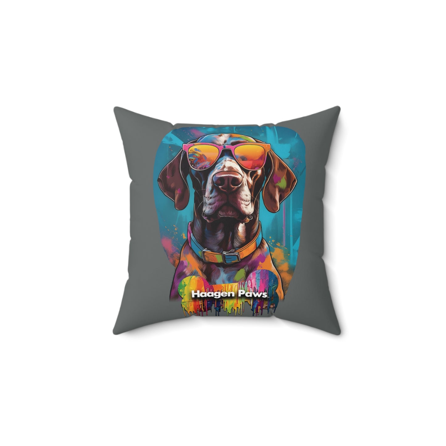 German Shorthaired Pointer Wearing Sunglasses Haagen-Paws Graffiti Spun Polyester Square Pillow