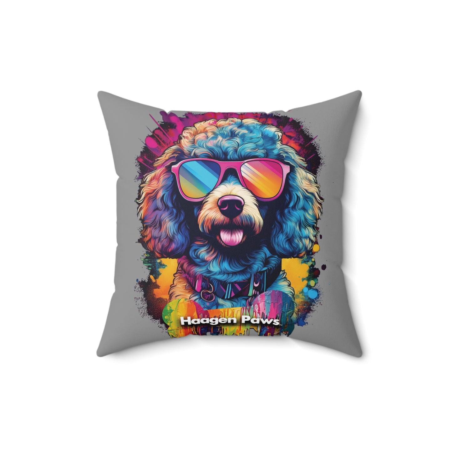 Poodle Wearing Sunglasses Haagen-Paws Graffiti Spun Polyester Square Pillow