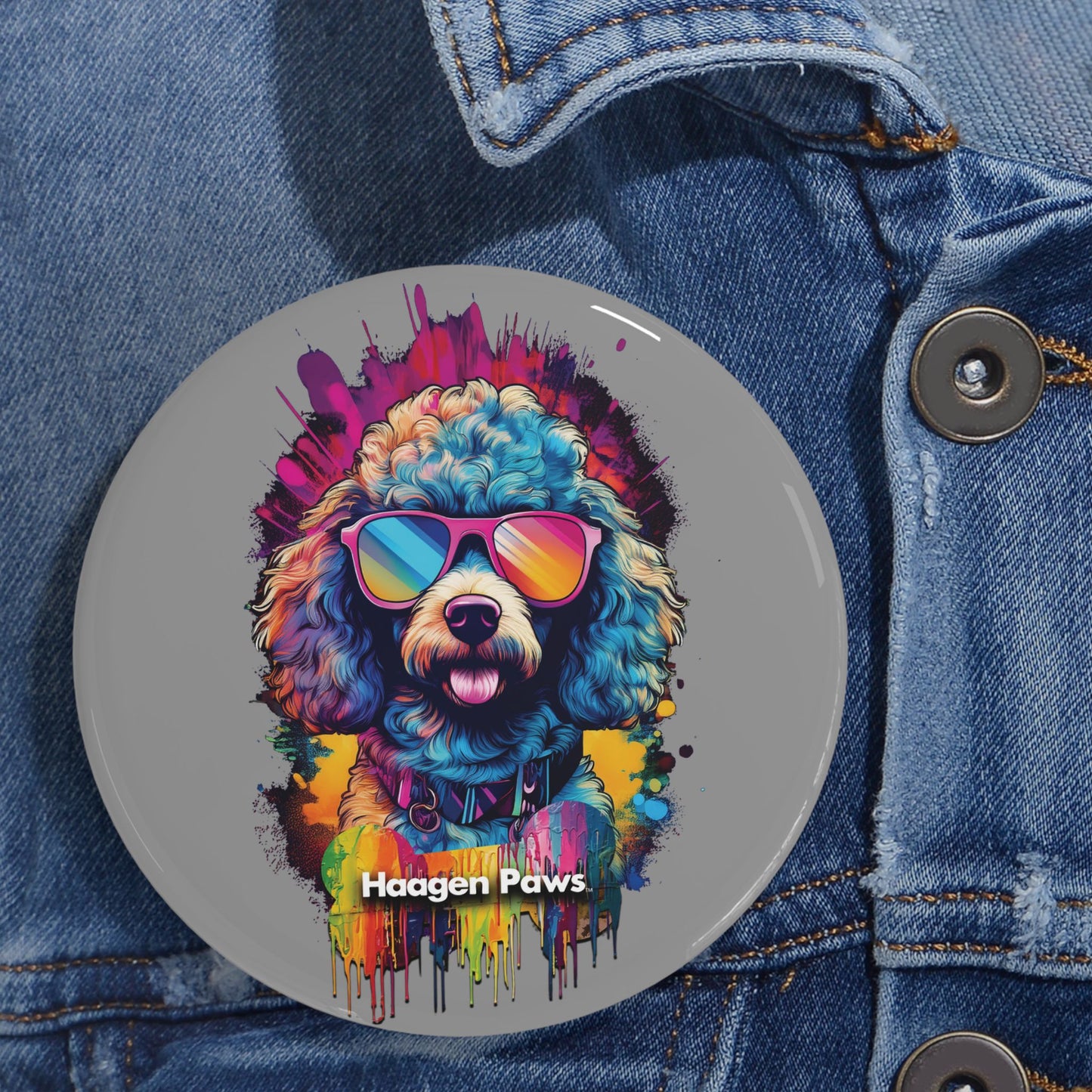 Poodle Wearing Sunglasses Haagen-Paws Graffiti Round Pins