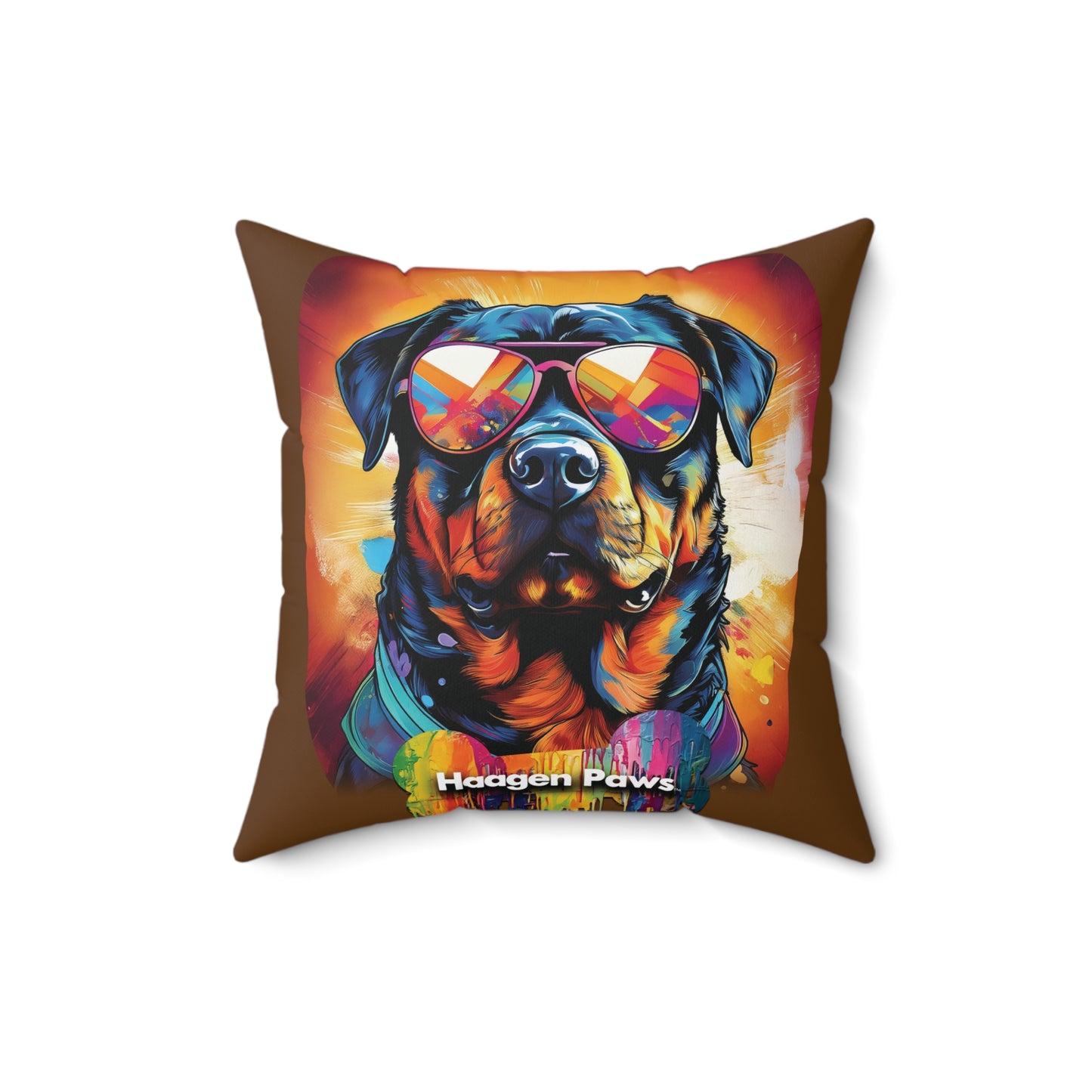Rottweiler Wearing Sunglasses Haagen-Paws Graffiti Spun Polyester Square Pillow