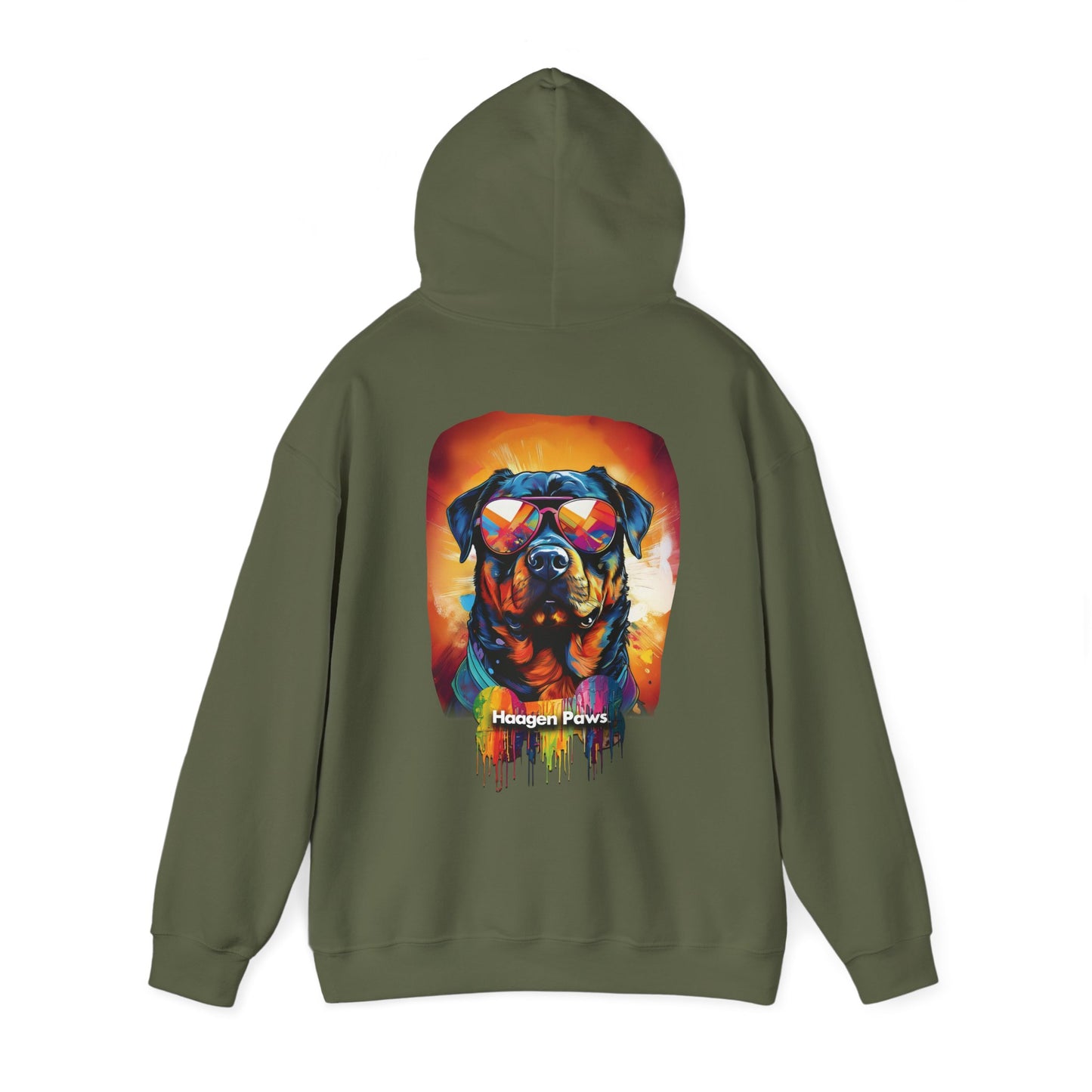 Rottweiler Wearing Sunglasses Haagen-Paws Graffiti Unisex Heavy Blend™ Hooded Sweatshirt