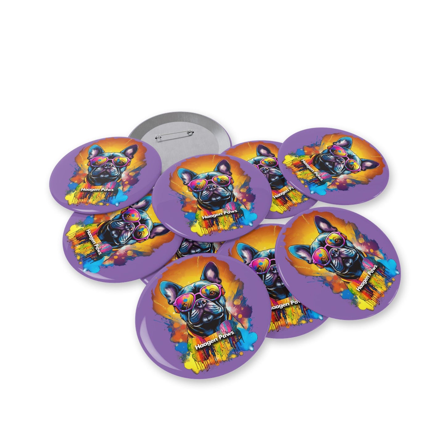 Frenchie Wearing Sunglasses Haagen-Paws Graffiti Round Pins