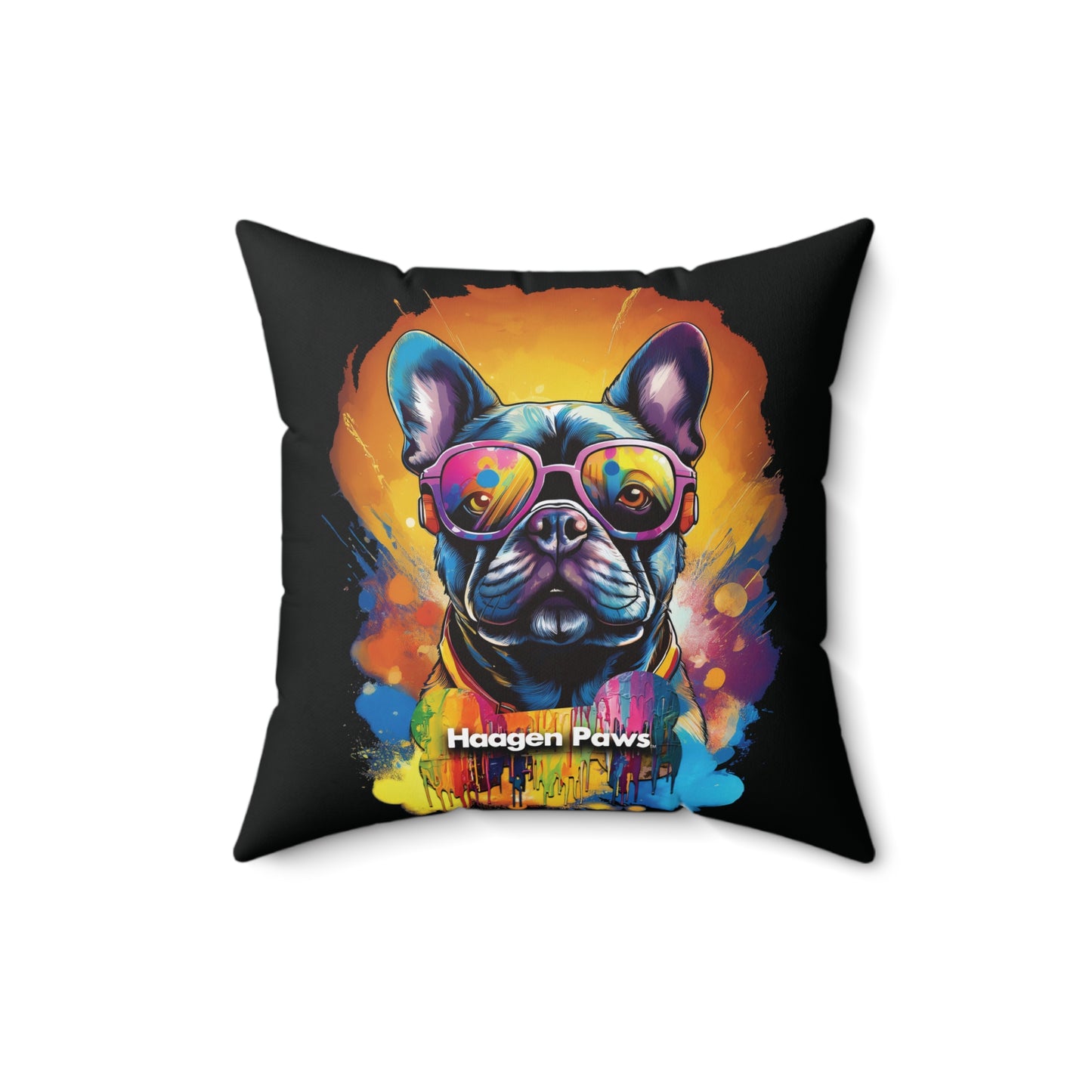 Frenchie Wearing Sunglasses Haagen-Paws Graffiti Spun Polyester Square Pillow
