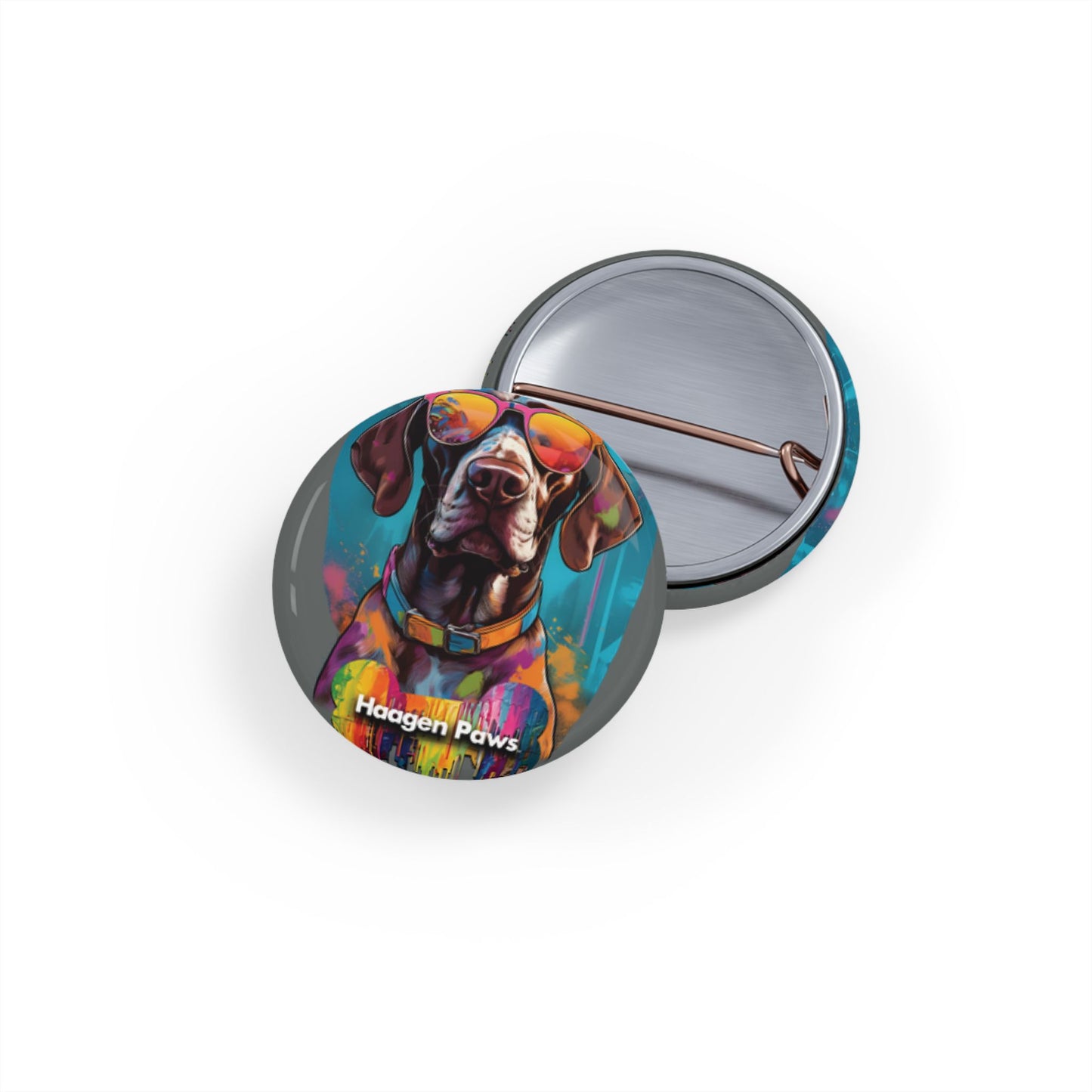 German Shorthaired Pointer Wearing Sunglasses Haagen-Paws Graffiti Round Pins