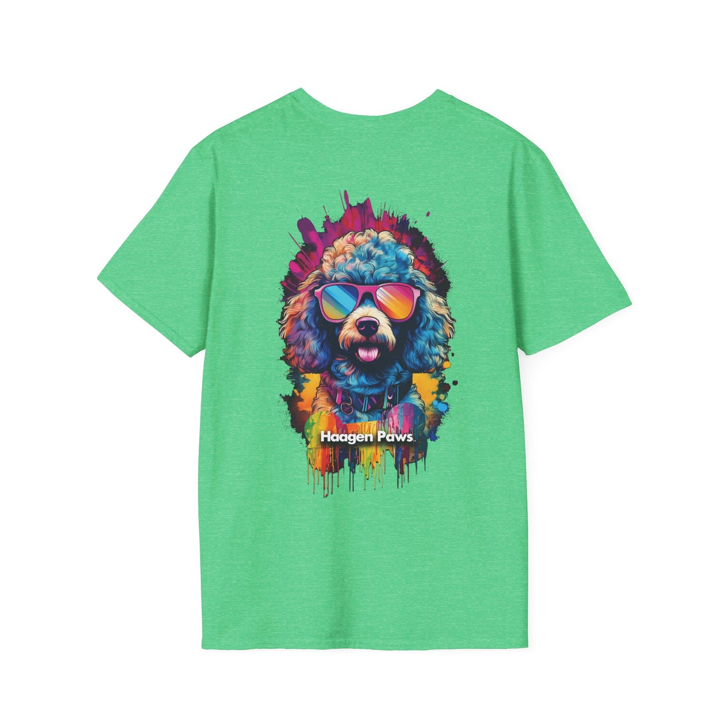 Poodle Wearing Sunglasses Short Sleeve Haagen-Paws Graffiti T-Shirt Heather Irish Green