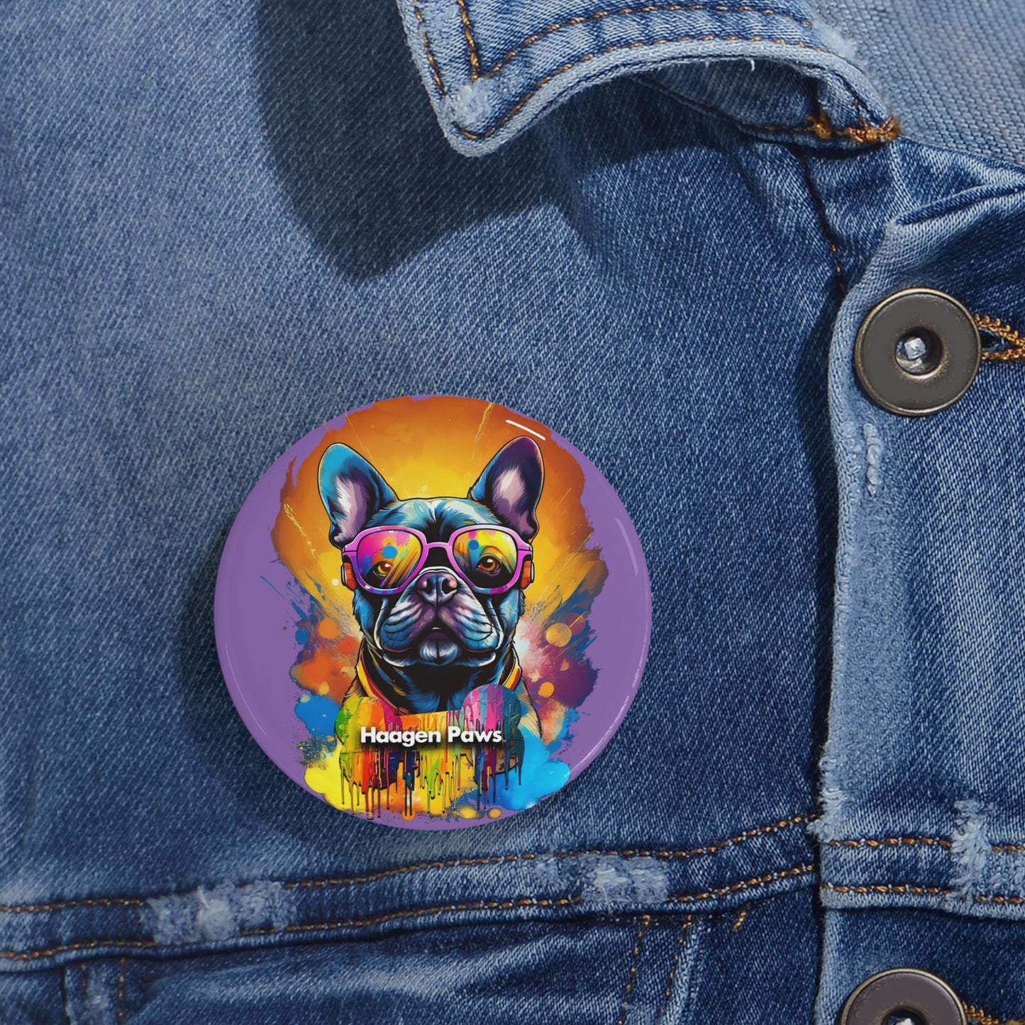 Frenchie Wearing Sunglasses Haagen-Paws Graffiti Round Pins