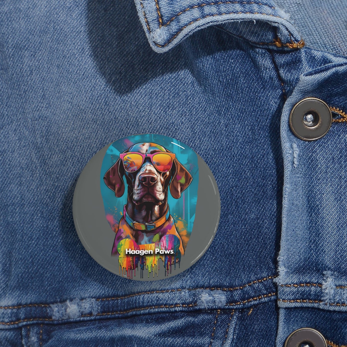 German Shorthaired Pointer Wearing Sunglasses Haagen-Paws Graffiti Round Pins