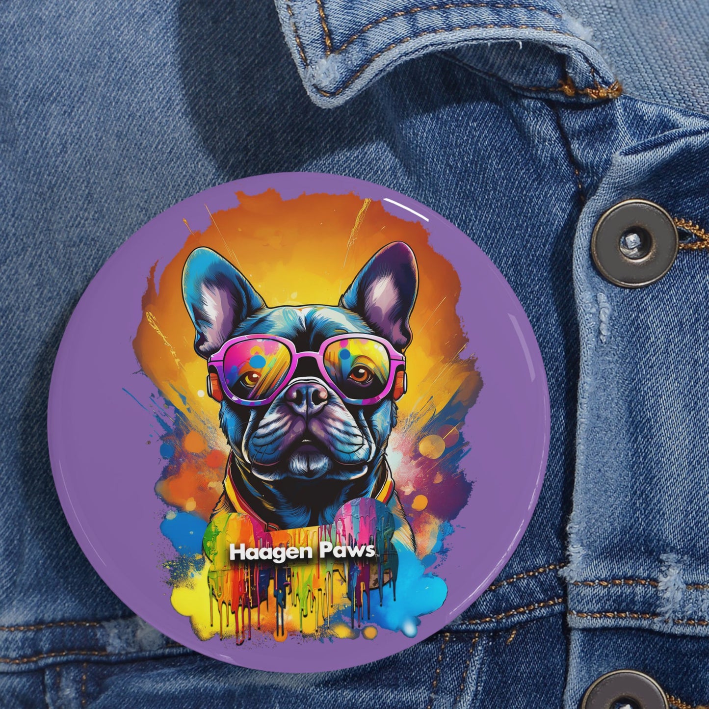 Frenchie Wearing Sunglasses Haagen-Paws Graffiti Round Pins