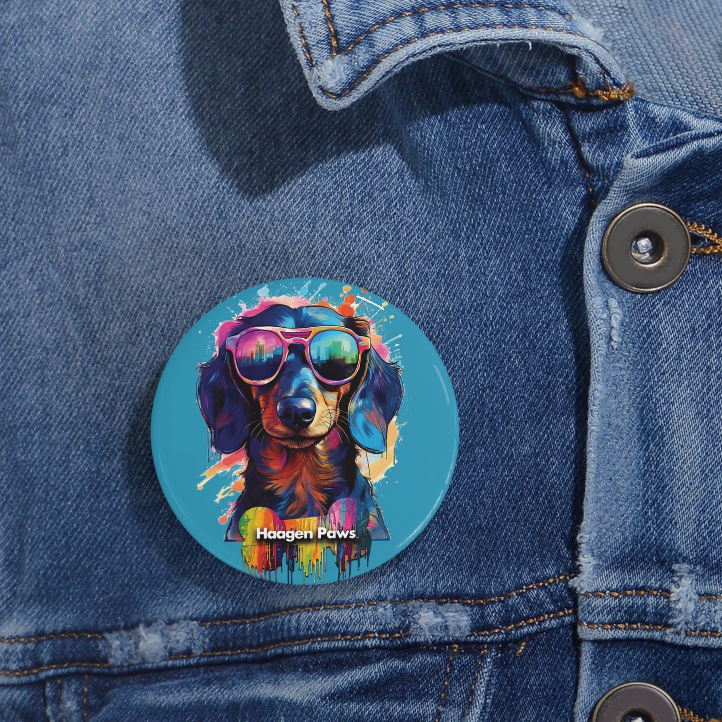 Dachshund Wearing Sunglasses Haagen-Paws Graffiti Round Pins