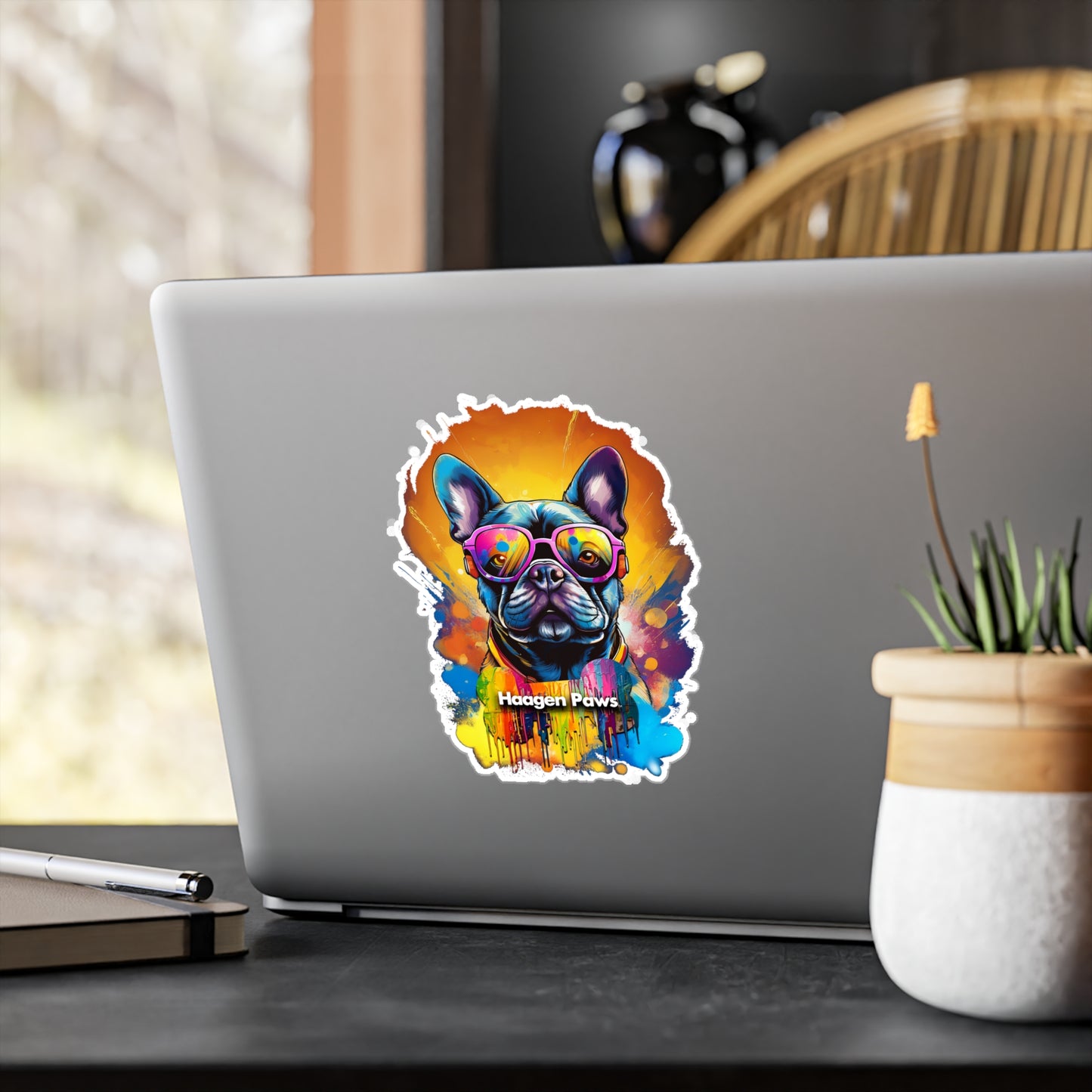 Frenchie Wearing Sunglasses Haagen-Paws Graffiti Vinyl Decals