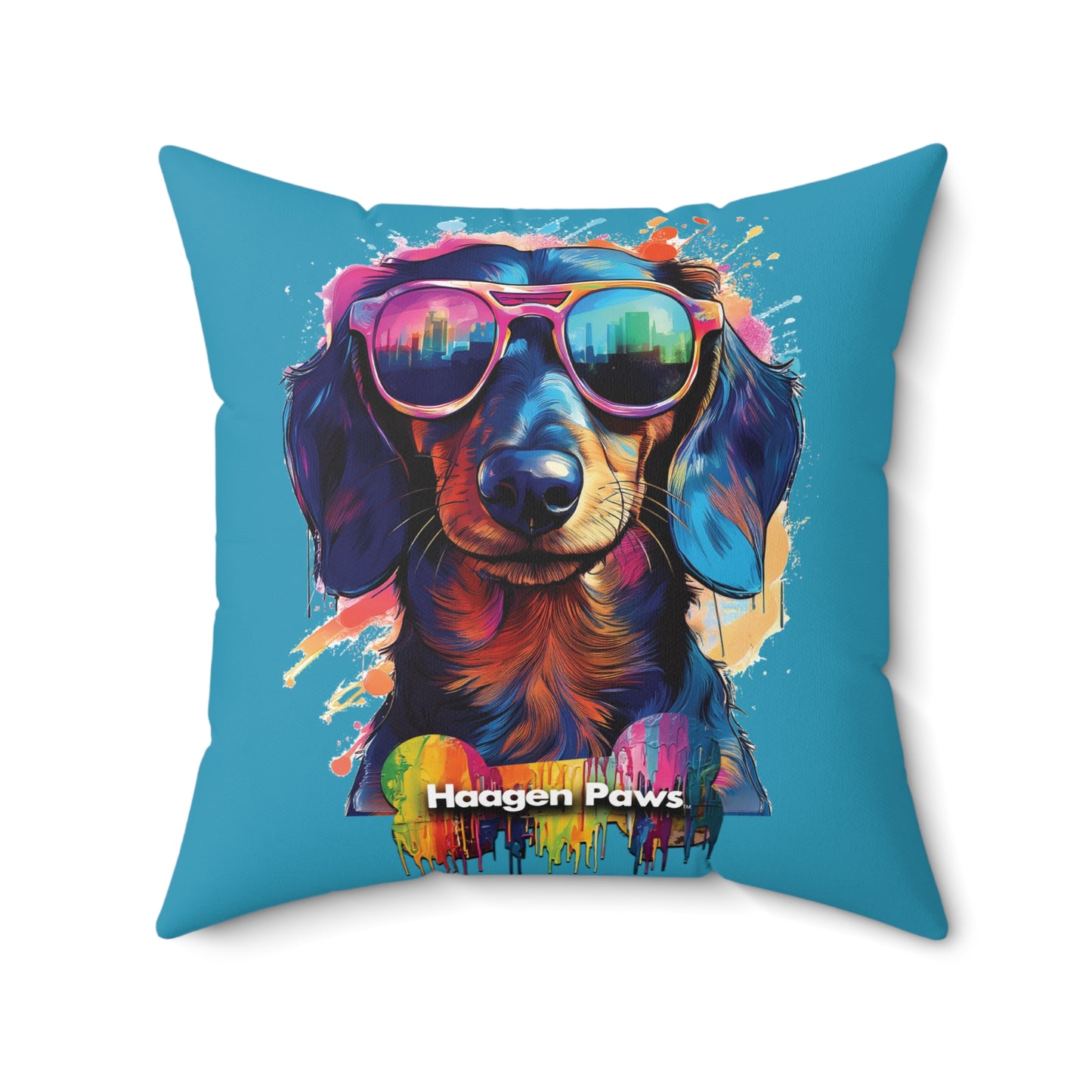 Dachshund Wearing Sunglasses Haagen-Paws Graffiti Spun Polyester Square Pillow
