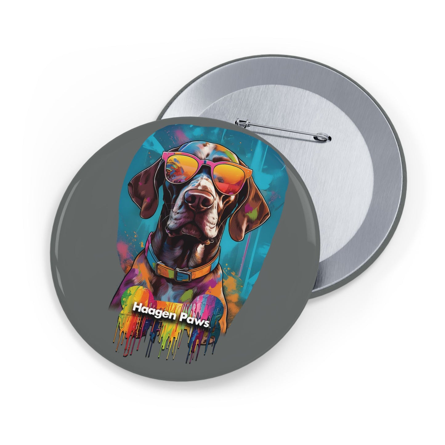 German Shorthaired Pointer Wearing Sunglasses Haagen-Paws Graffiti Round Pins