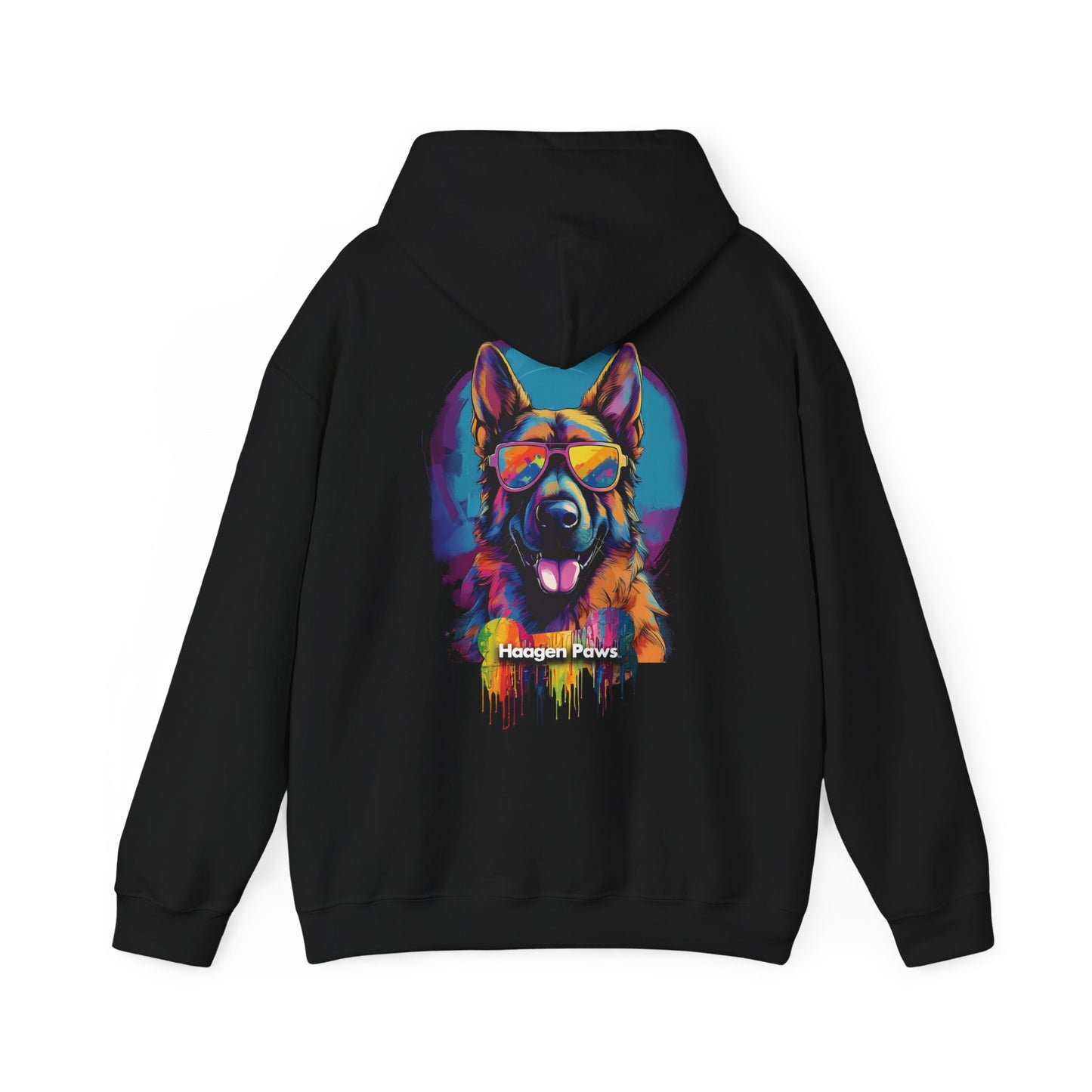 German Shepherd Wearing Sunglasses Haagen-Paws Graffiti Unisex Heavy Blend™ Hooded Sweatshirt