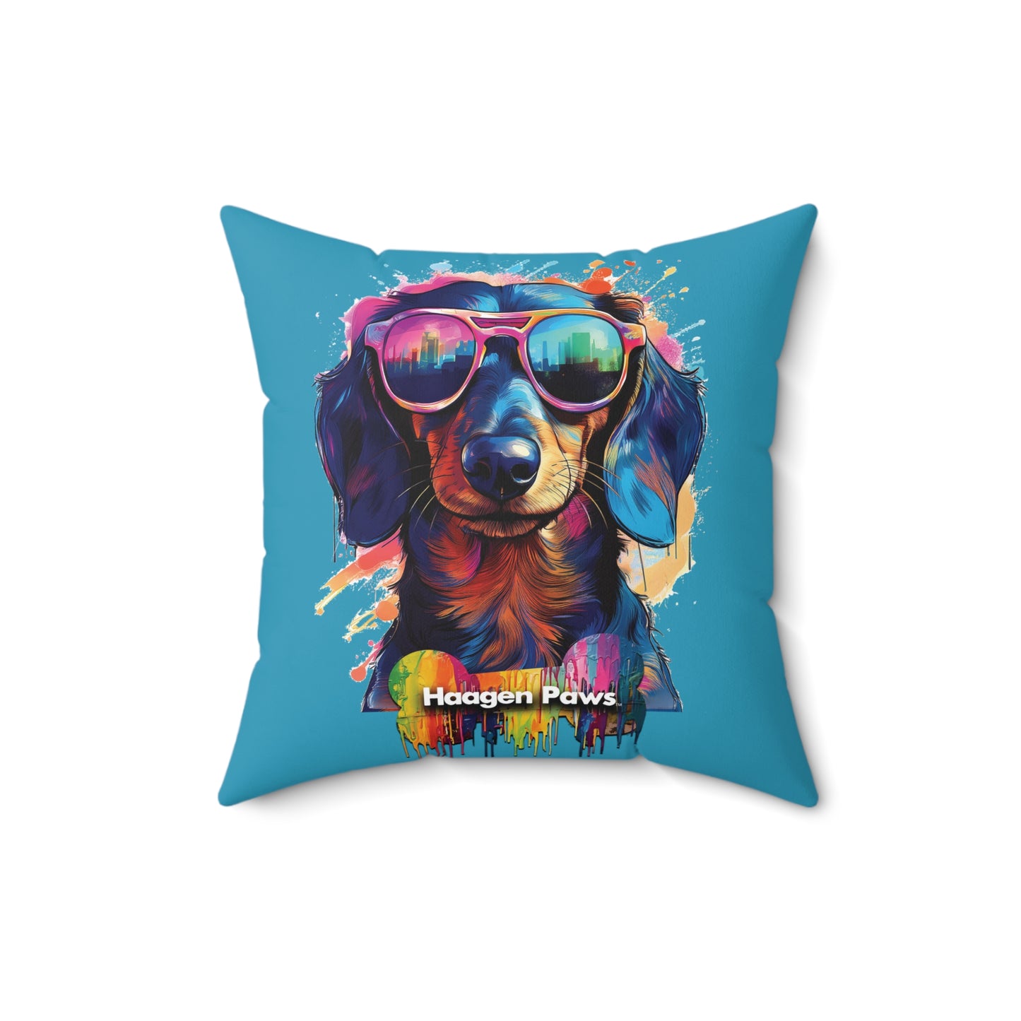 Dachshund Wearing Sunglasses Haagen-Paws Graffiti Spun Polyester Square Pillow