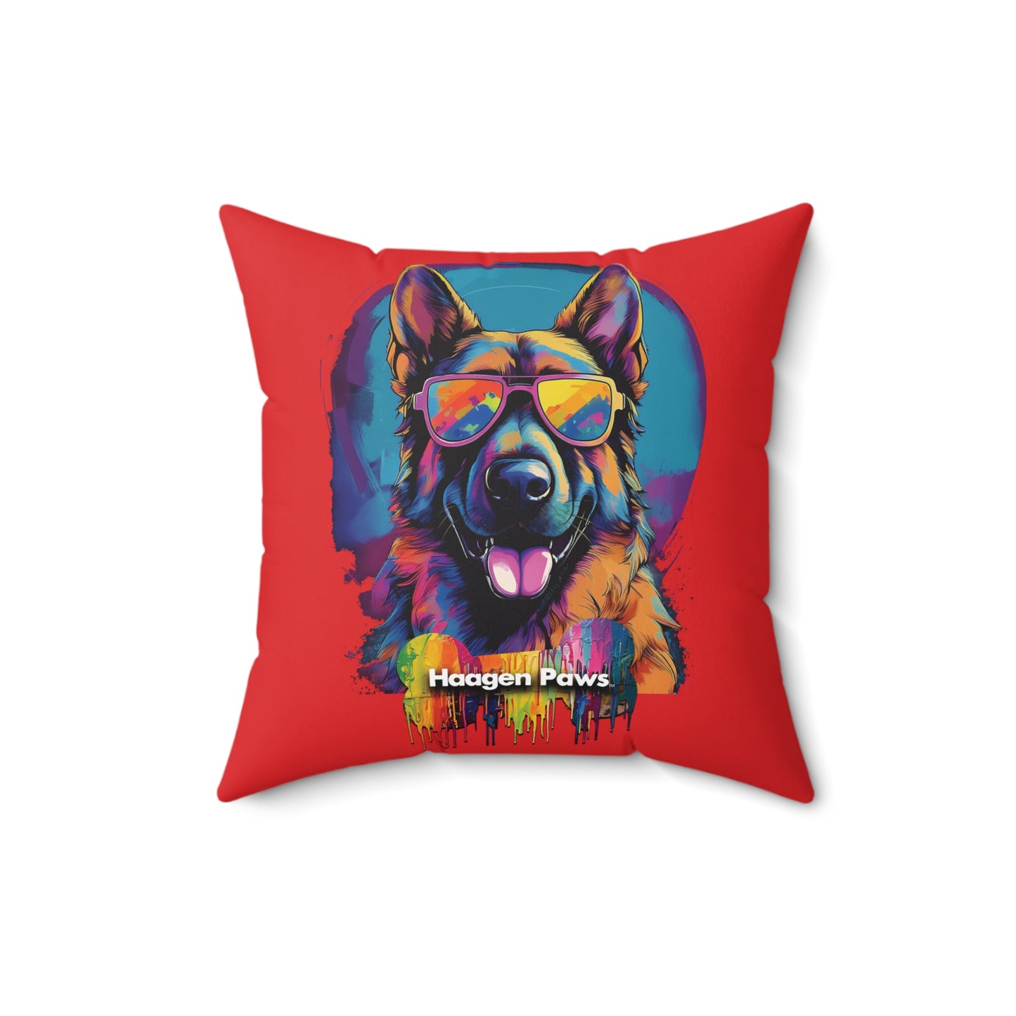 German Shepherd Wearing Sunglasses Haagen-Paws Graffiti Spun Polyester Square Pillow