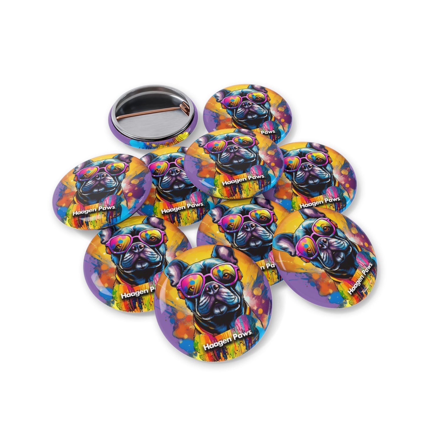 Frenchie Wearing Sunglasses Haagen-Paws Graffiti Round Pins