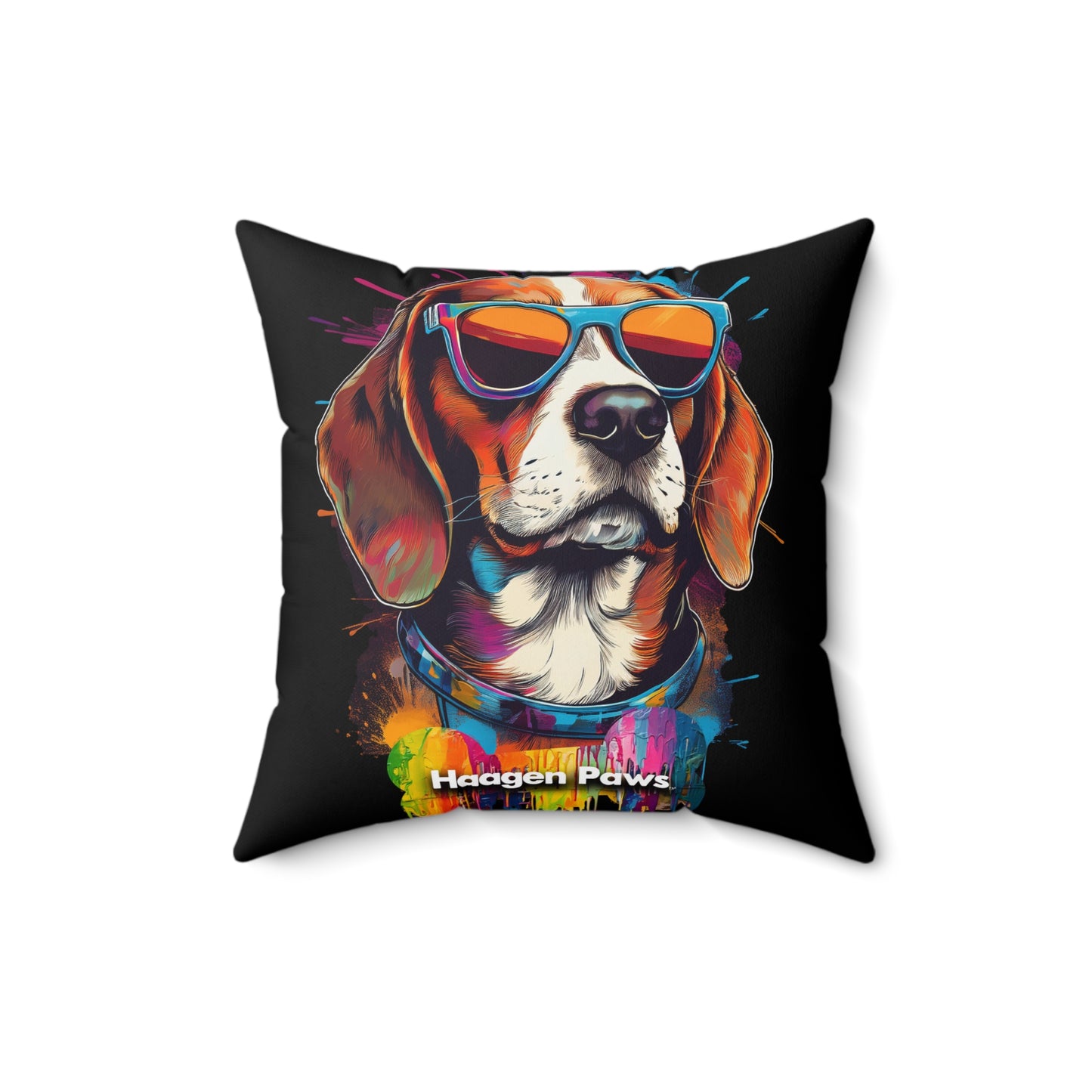 Beagle Wearing Sunglasses Haagen-Paws Graffiti Spun Polyester Square Pillow