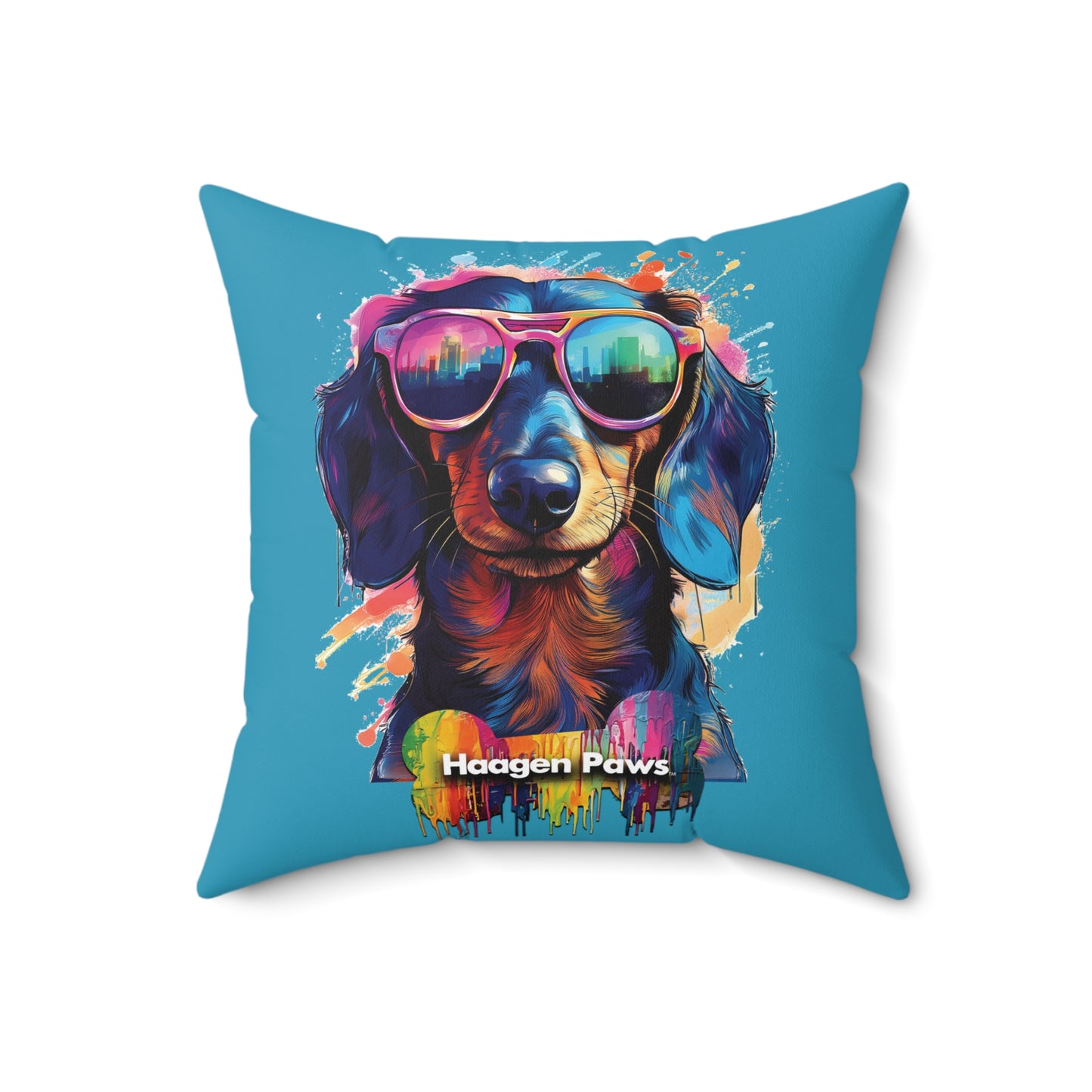 Dachshund Wearing Sunglasses Haagen-Paws Graffiti Spun Polyester Square Pillow